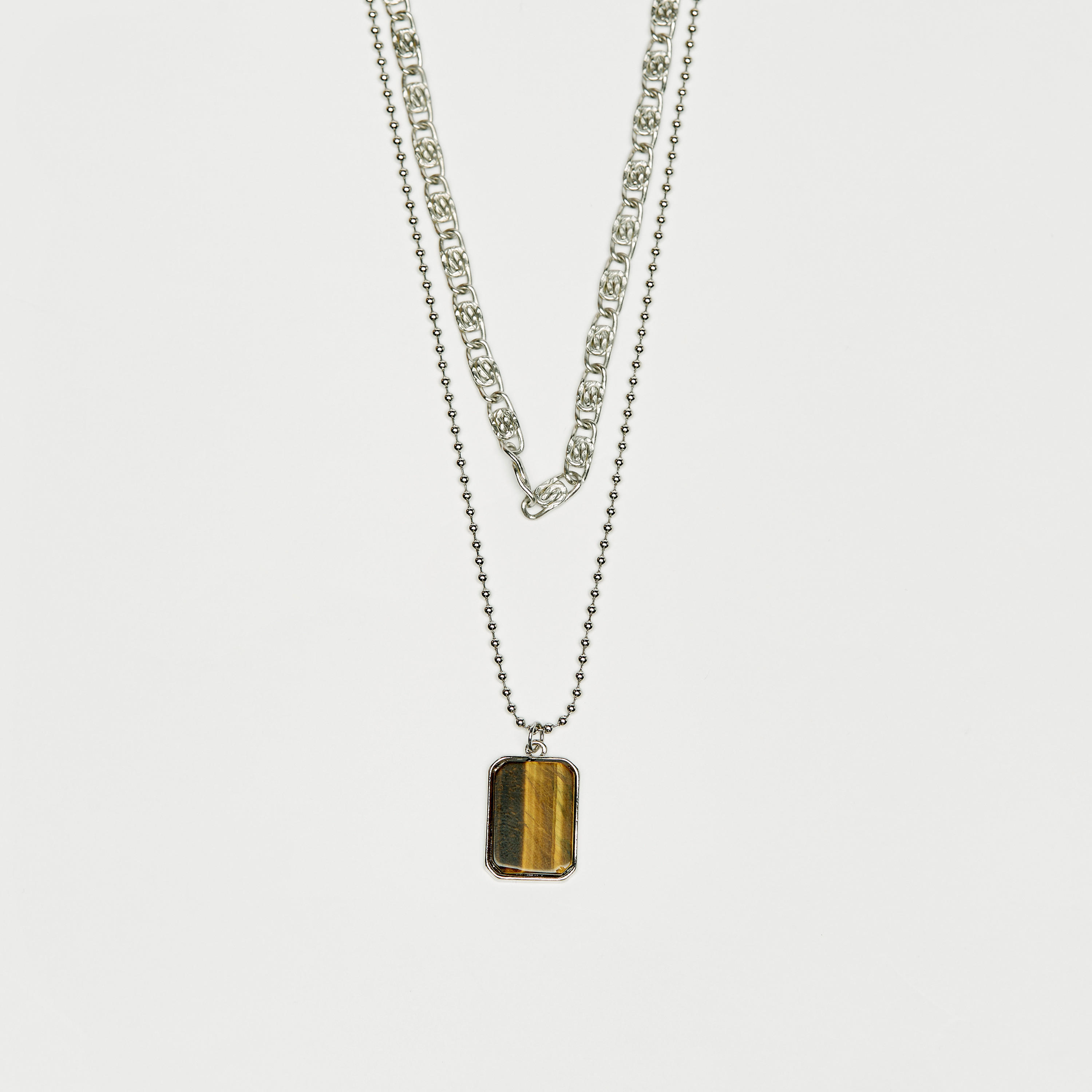 عقد معدن بطبقة مزدوجة ودلاية ومشبك إغلاق لوبستر-men-watchesandjewellery-necklacesandpendants-image-1