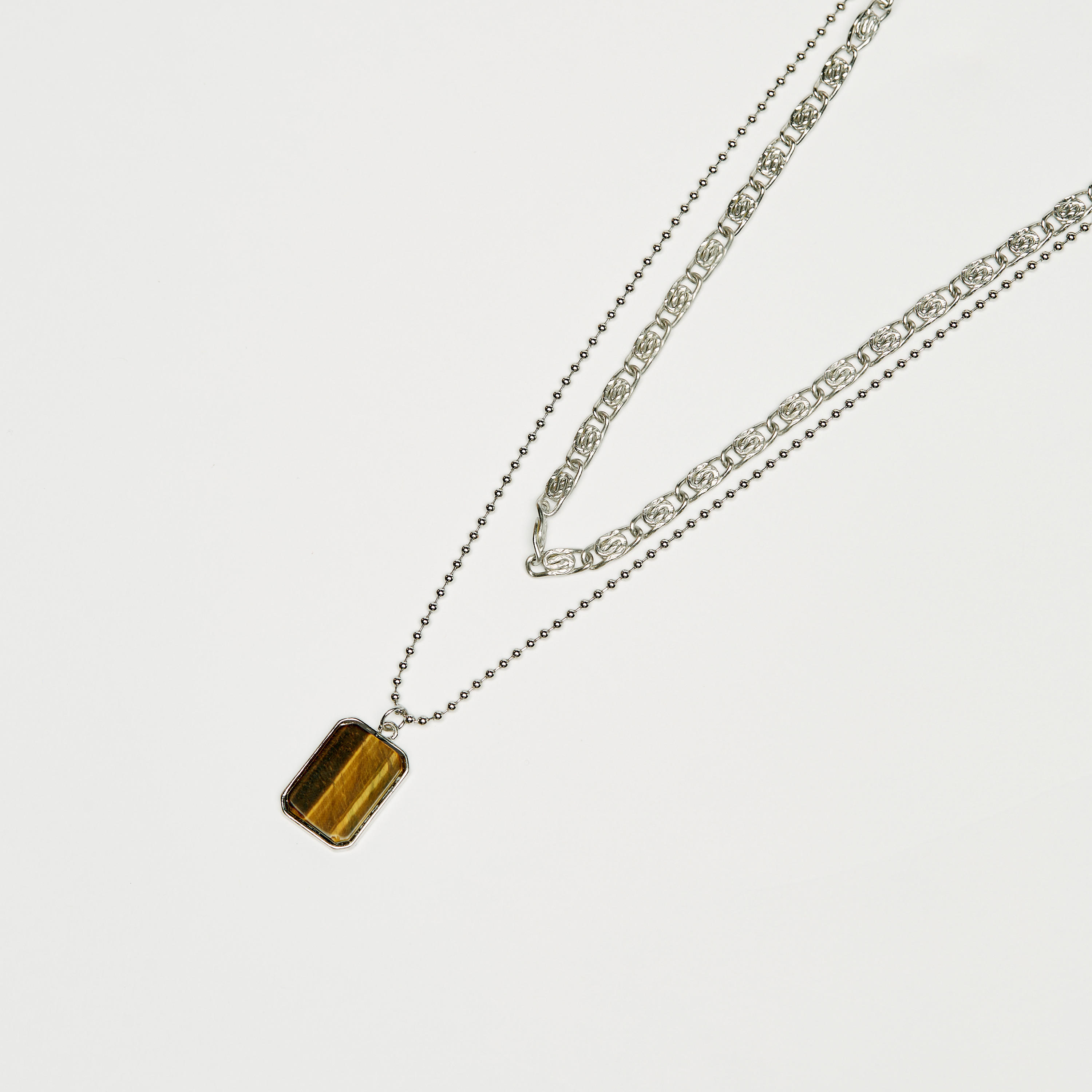 عقد معدن بطبقة مزدوجة ودلاية ومشبك إغلاق لوبستر-men-watchesandjewellery-necklacesandpendants-image-3