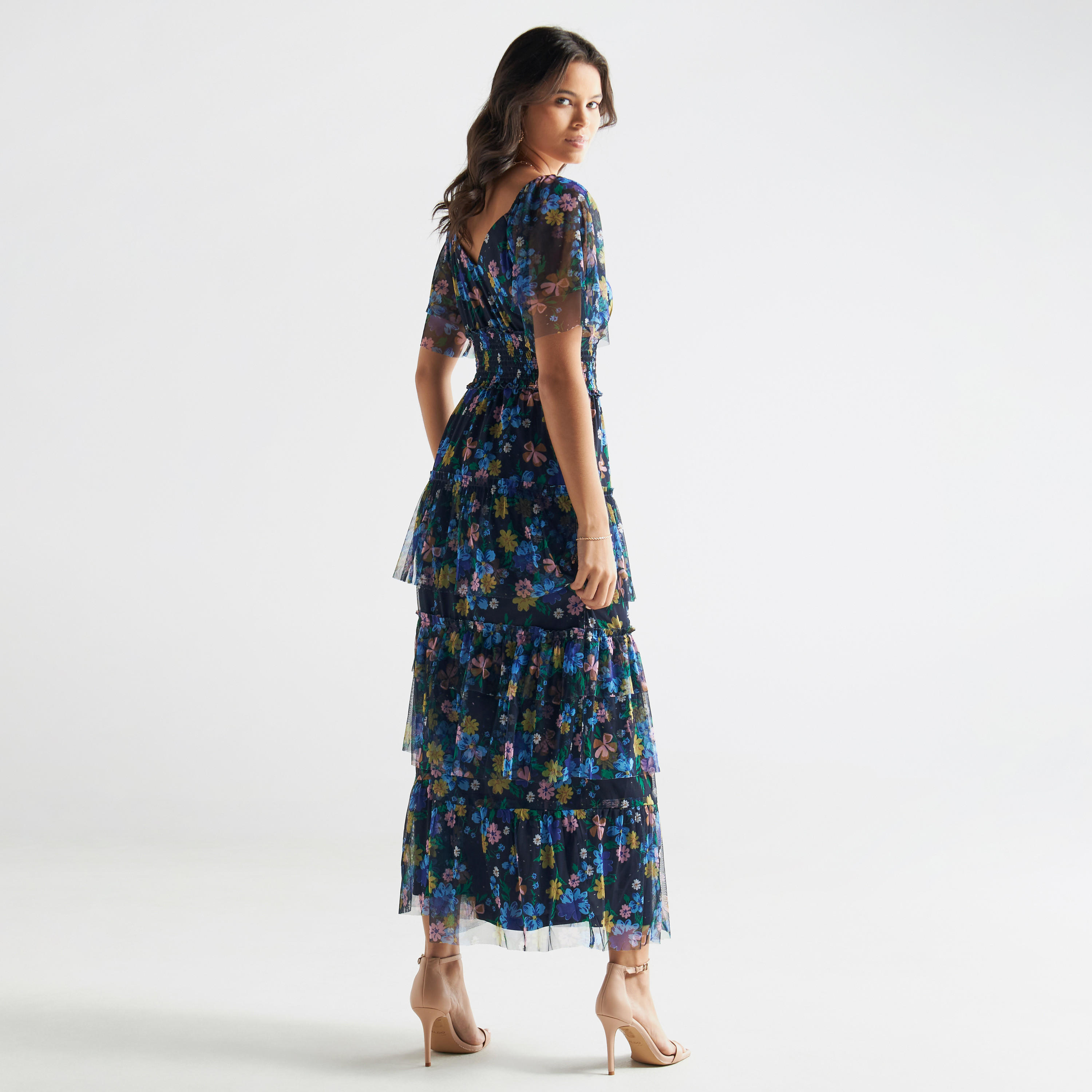 All-Over Floral Print Diamond Neck Maxi Dress with Flutter Sleeves-women-clothing-dresses-image-3