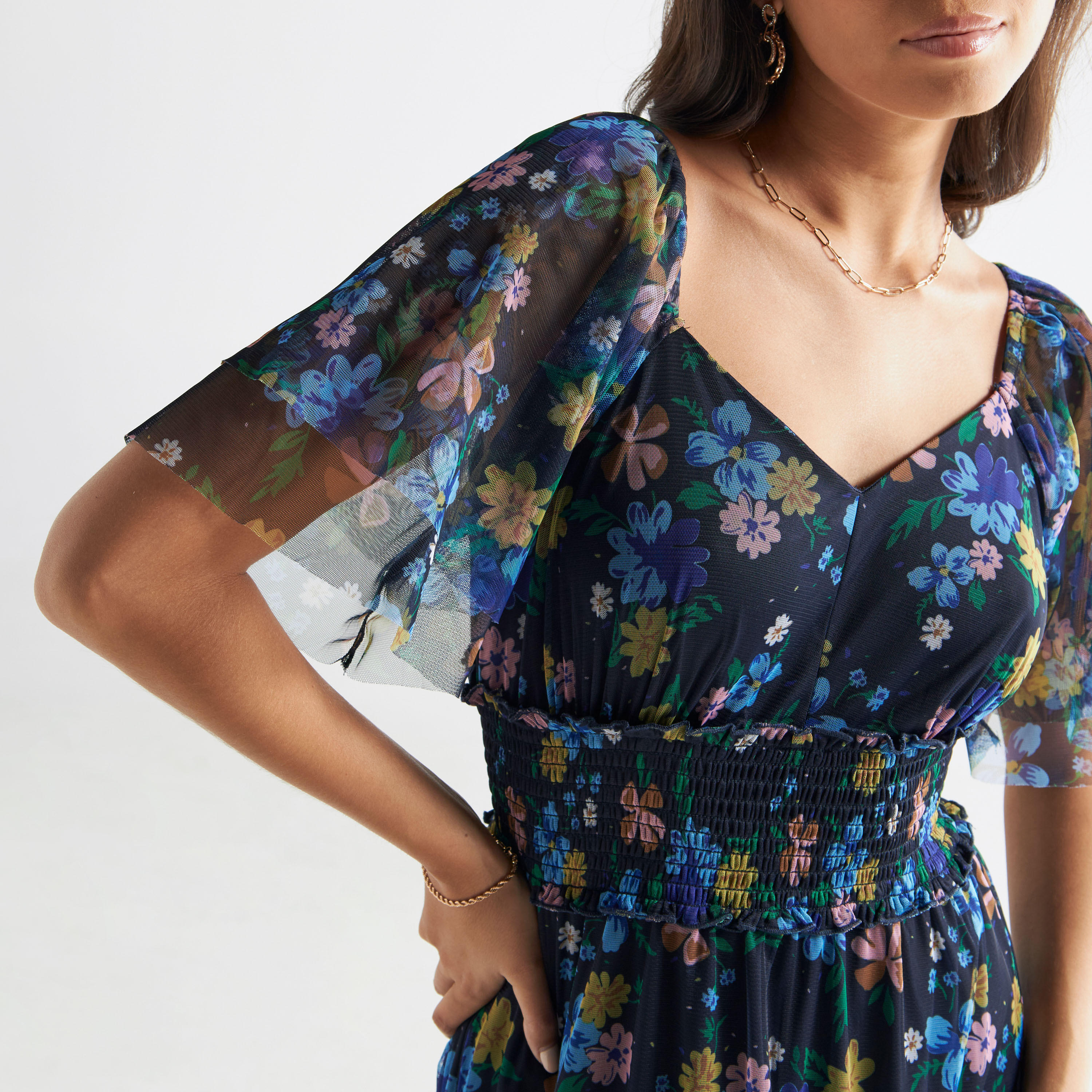 All-Over Floral Print Diamond Neck Maxi Dress with Flutter Sleeves-women-clothing-dresses-image-4
