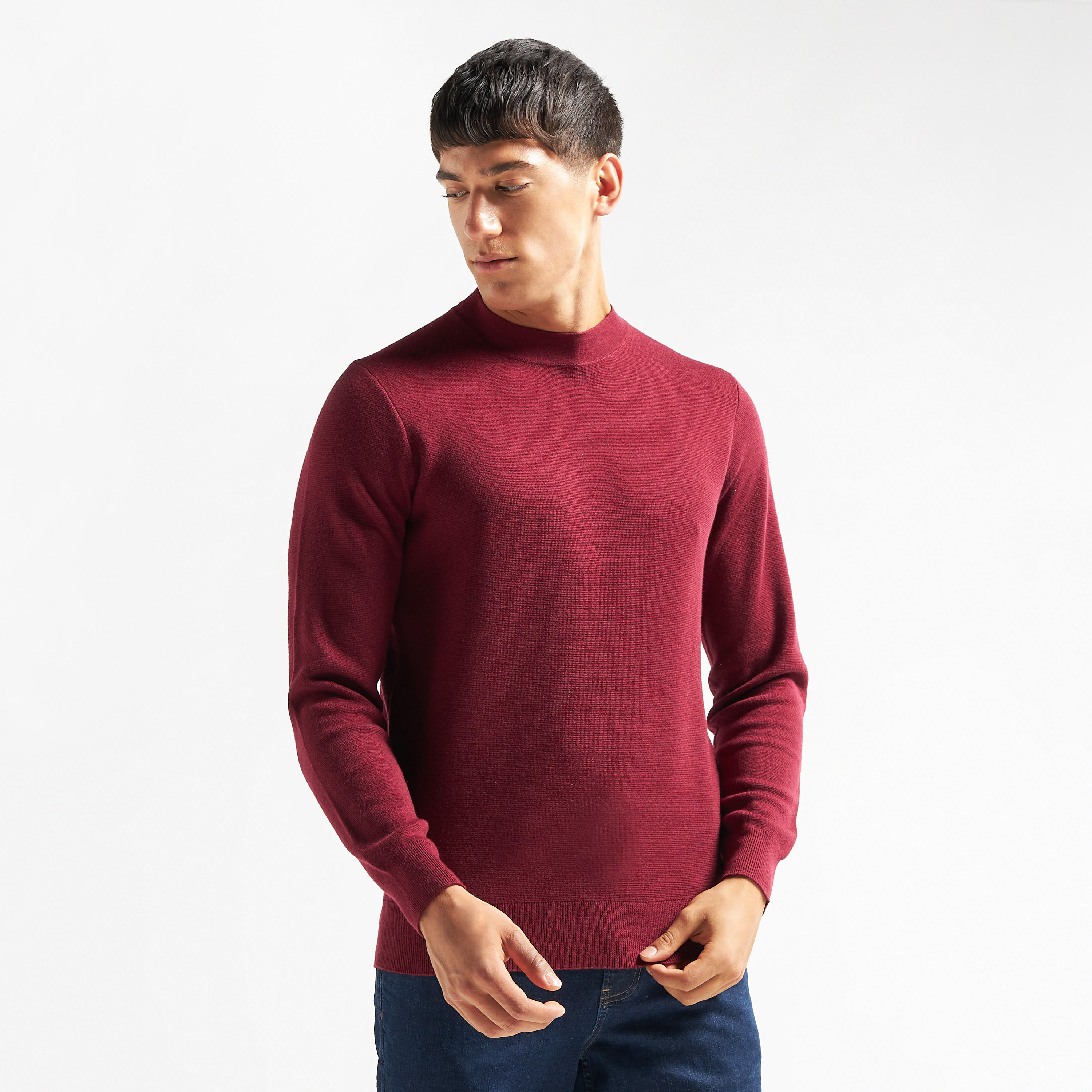 كنزة سادة بياقة عالية وأكمام طويلة-men-clothing-sweatersandpullovers-image-4