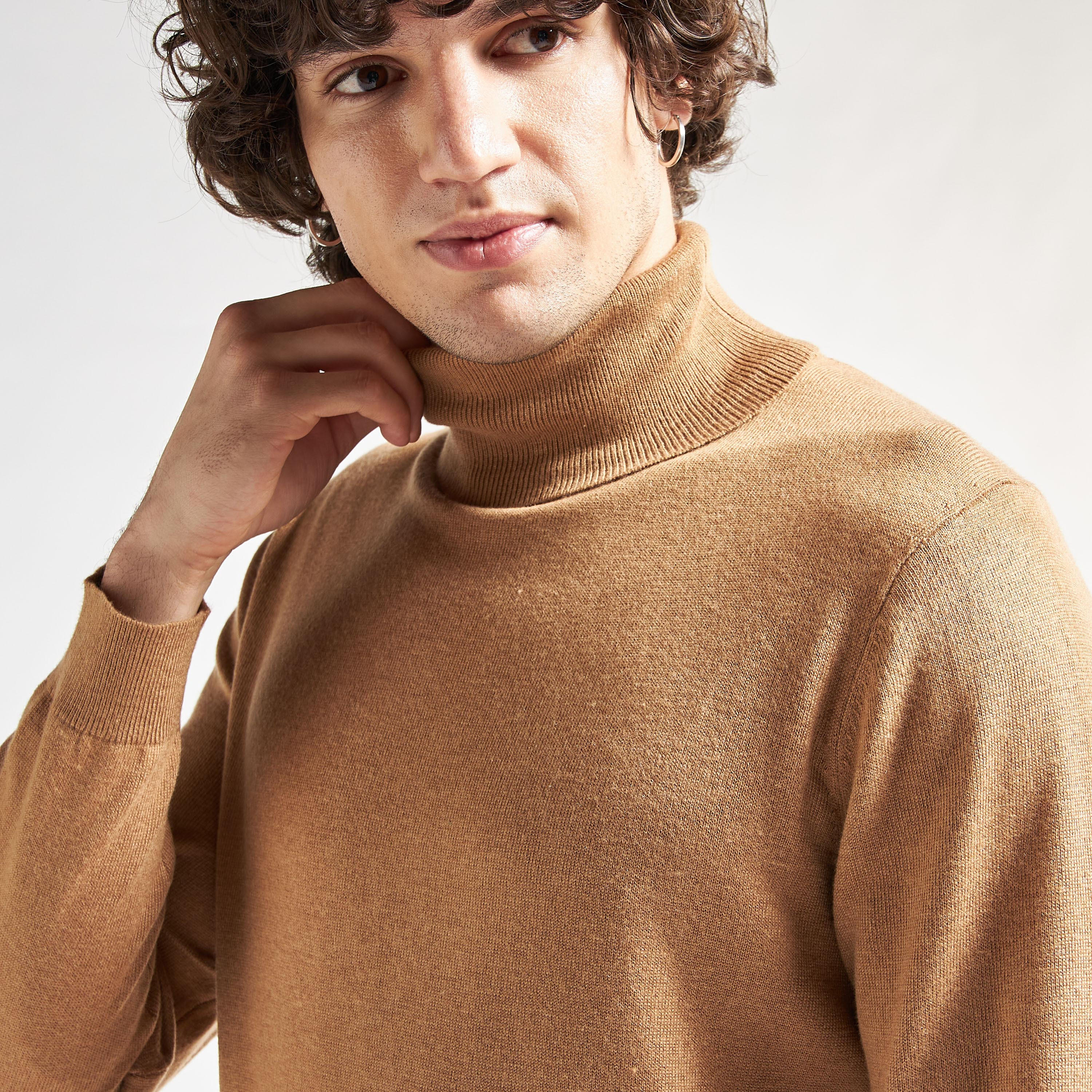كنزة سادة بياقة عالية وأكمام طويلة-men-clothing-sweatersandpullovers-image-1