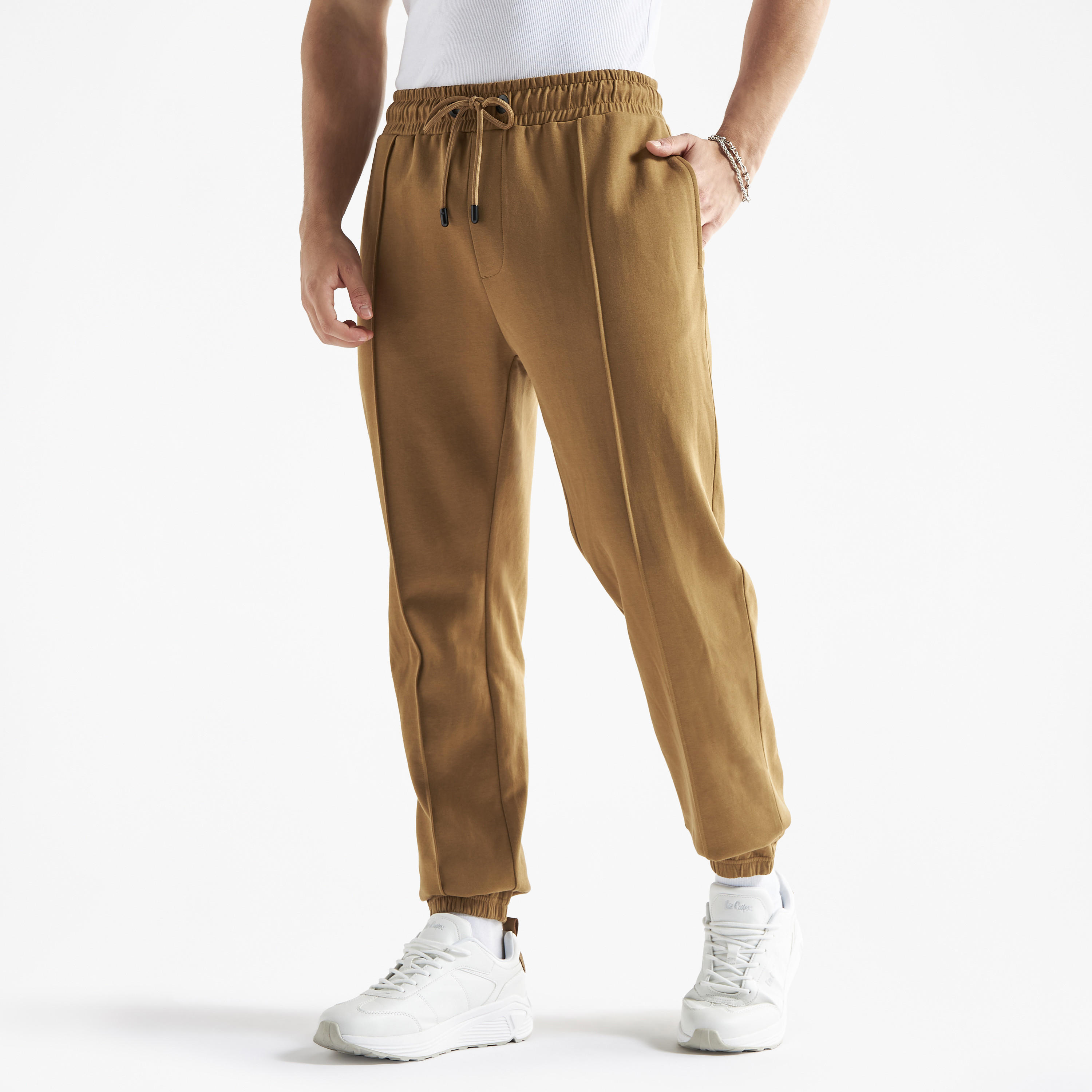 Solid Panelled Joggers with Elasticated Waistband and Pockets-men-clothing-bottoms-joggers-image-1