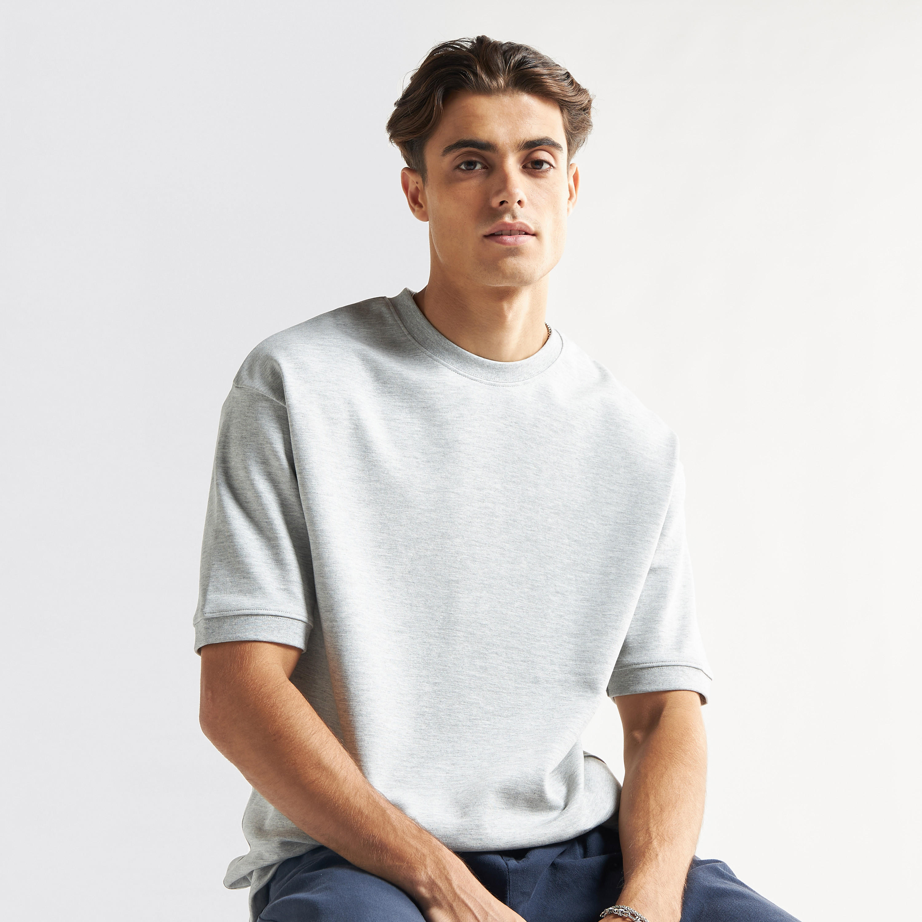 Solid Crew Neck T-shirt with Short Sleeves-men-clothing-tshirtsandpolos-tshirts-image-1