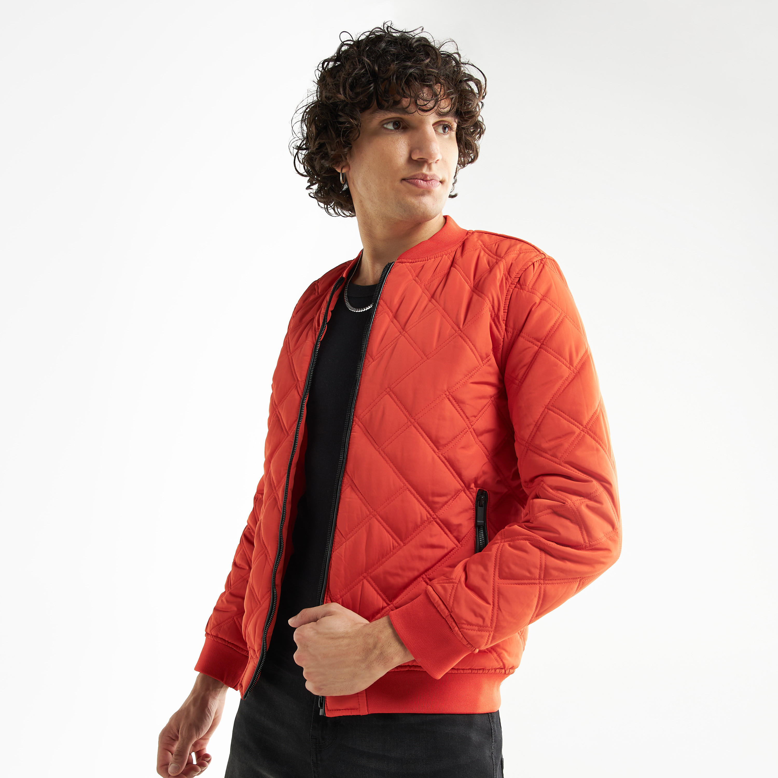 جاكيت بومبر مبطّن بسحّاب وجيوب وأكمام طويلة-men-clothing-jacketsandblazers-jackets-image-1
