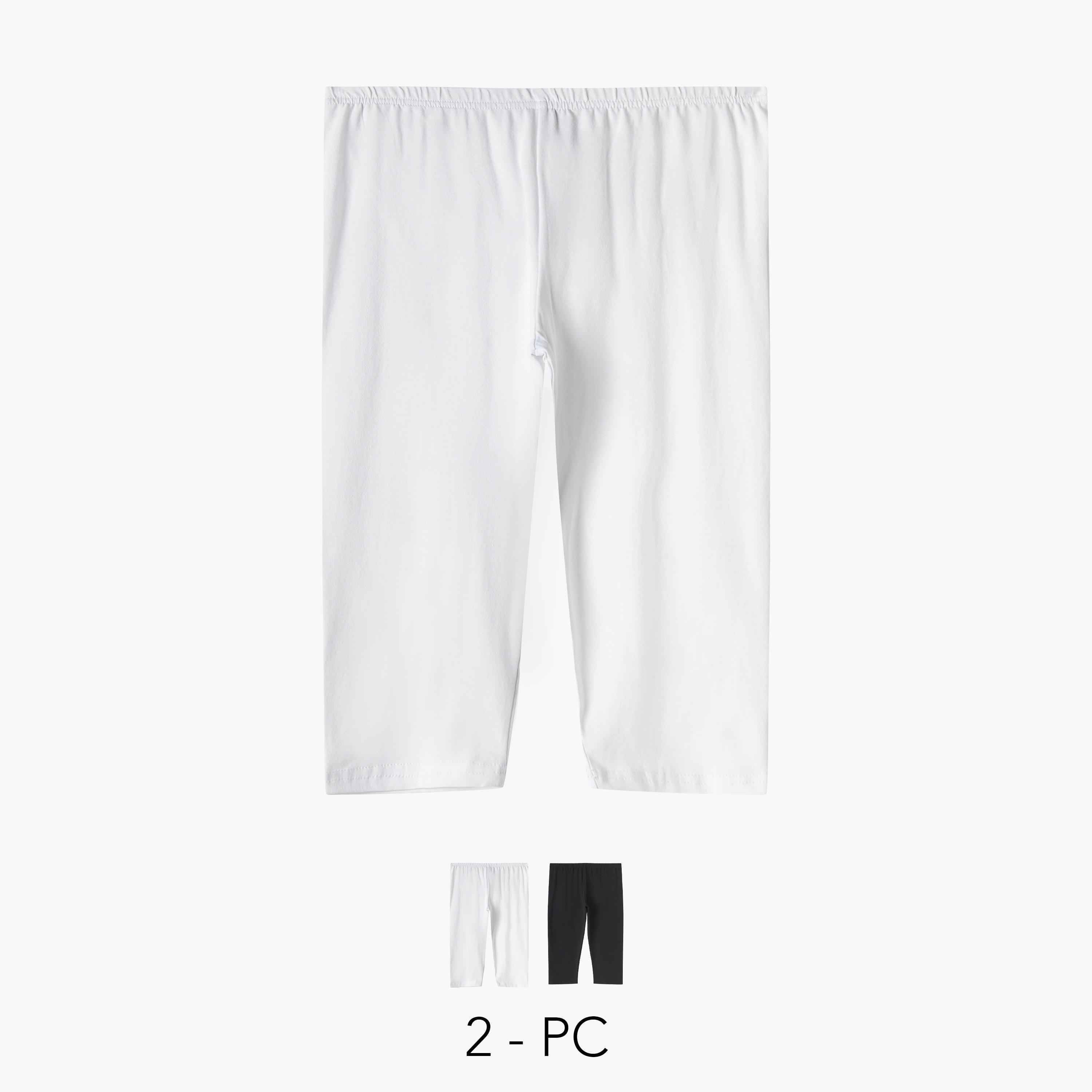بنطلون ليقنز قصير سادة بخصر مطاطي - عبوة من قطعتين-women-clothing-bottoms-leggings-image-5