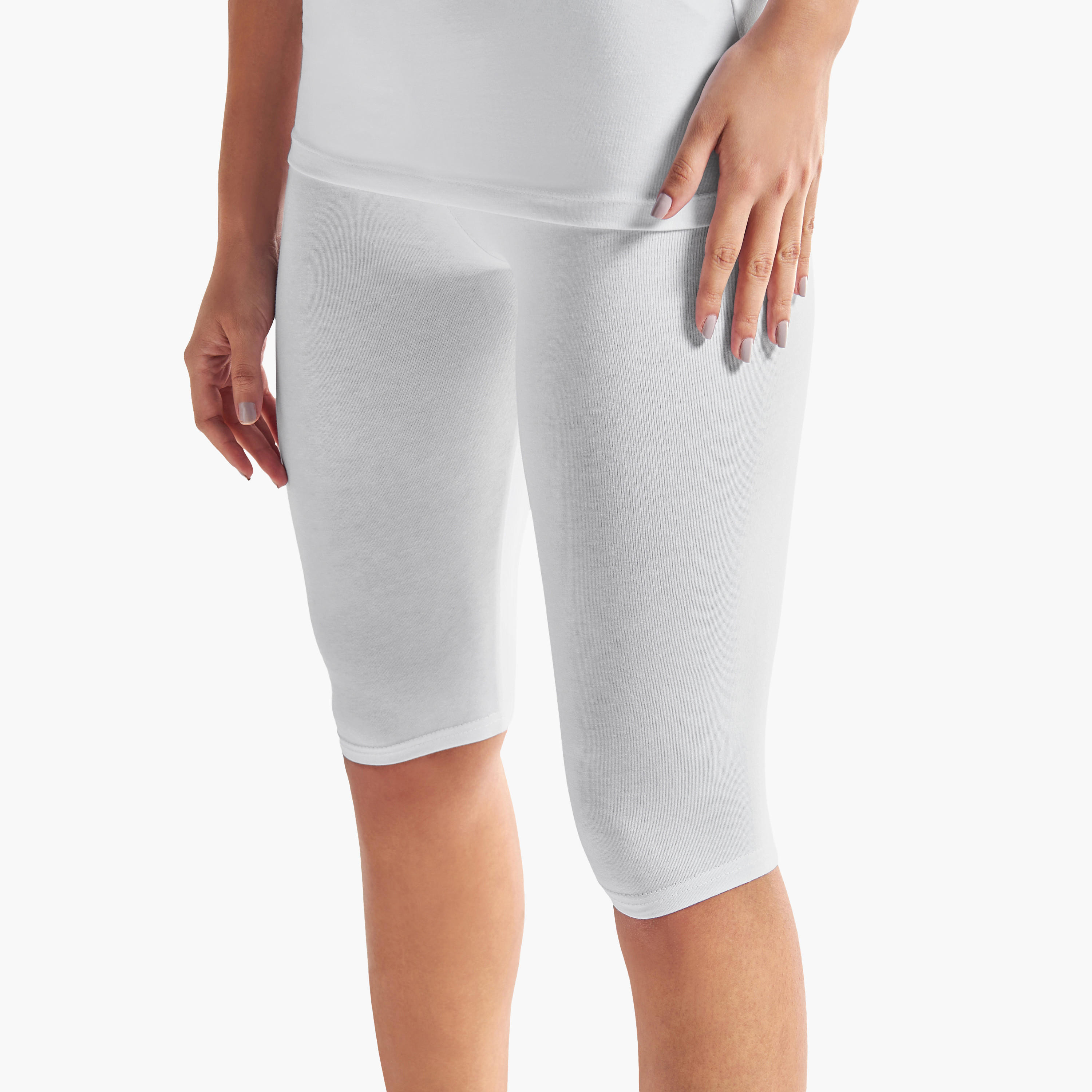بنطلون ليقنز قصير سادة بخصر مطاطي - عبوة من قطعتين-women-clothing-bottoms-leggings-image-4