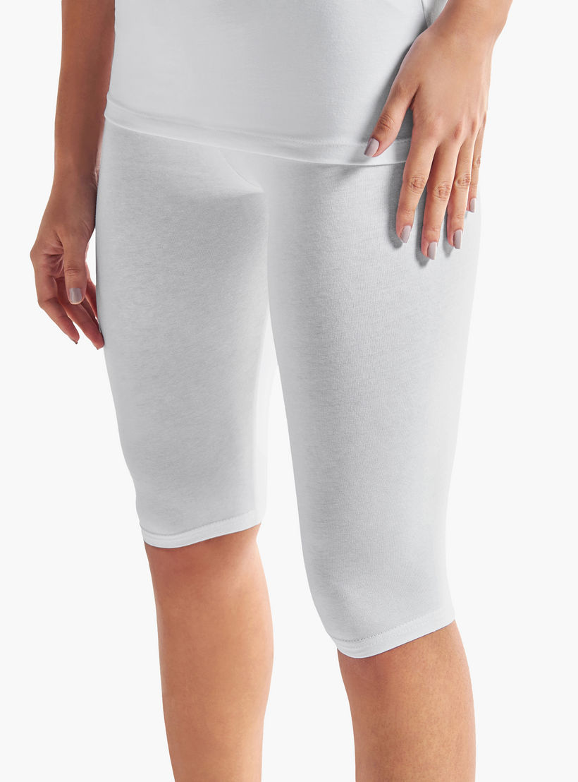 بنطلون ليقنز قصير سادة بخصر مطاطي - عبوة من قطعتين-women-clothing-bottoms-leggings-image-4