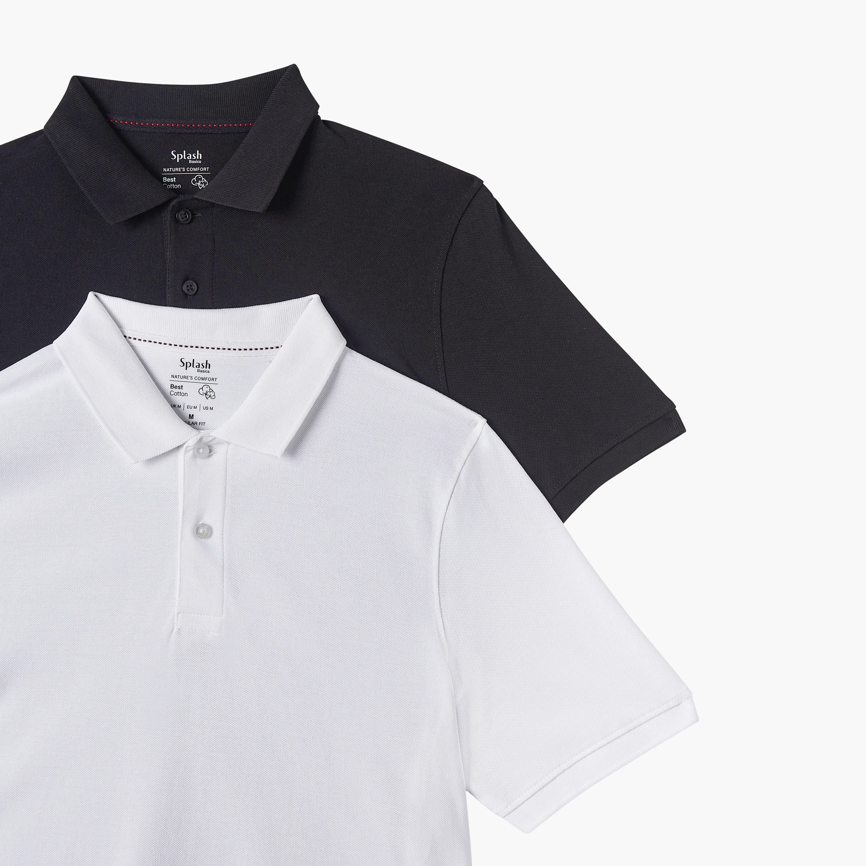 تيشيرت بولو سادة بأكمام قصيرة - عبوة من قطعتين-men-clothing-tshirtsandpolos-polos-image-1