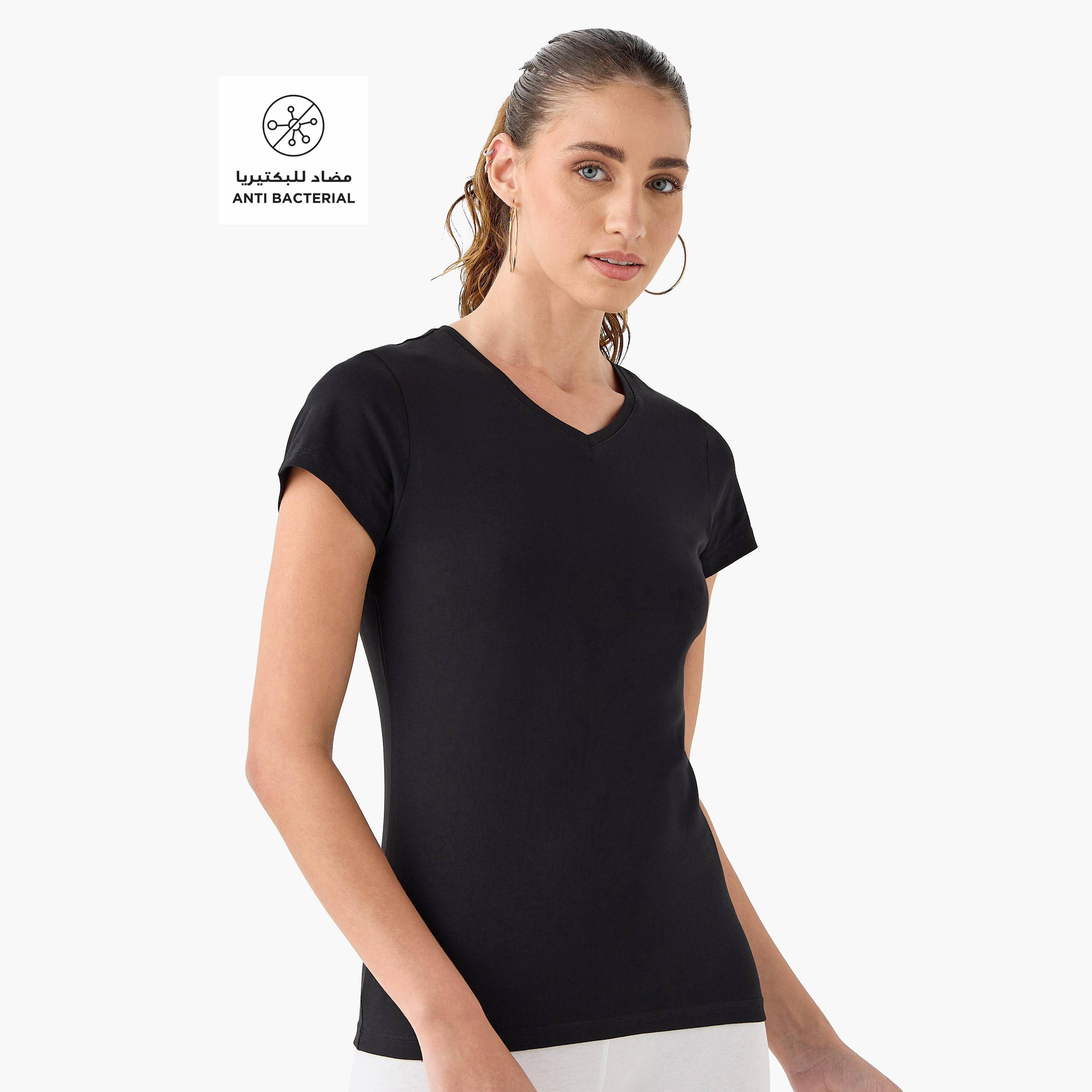Set of 2 - Solid V-Neck T-shirt with Cap Sleeves-women-clothing-tshirts-image-7