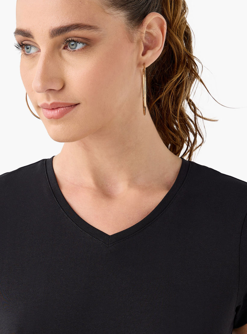 Set of 2 - Splash Basics Solid V-Neck T-shirt with Cap Sleeves and Antibacterial Protection-women-clothing-tshirts-image-5