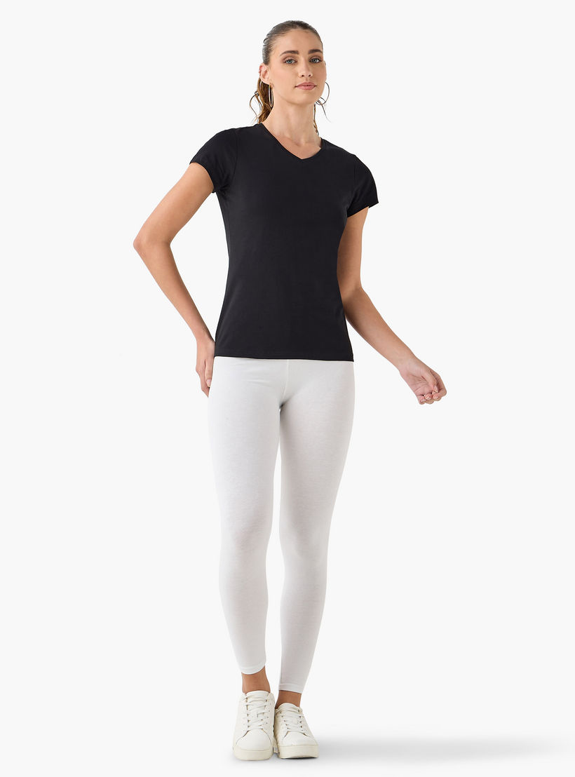 Set of 2 - Splash Basics Solid V-Neck T-shirt with Cap Sleeves and Antibacterial Protection-women-clothing-tshirts-image-7