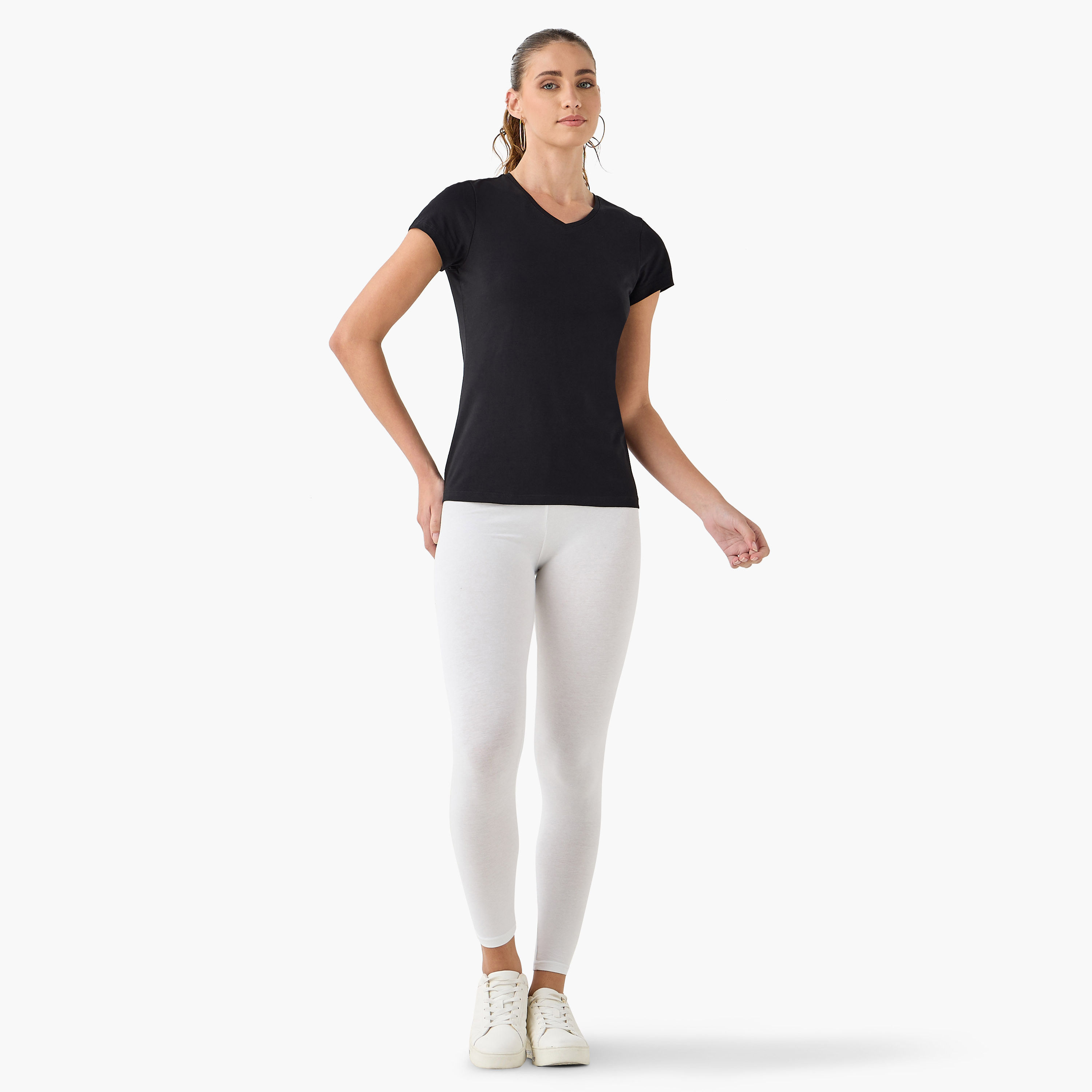 Set of 2 - Splash Basics Solid V-Neck T-shirt with Cap Sleeves and Antibacterial Protection-women-clothing-tshirts-image-7