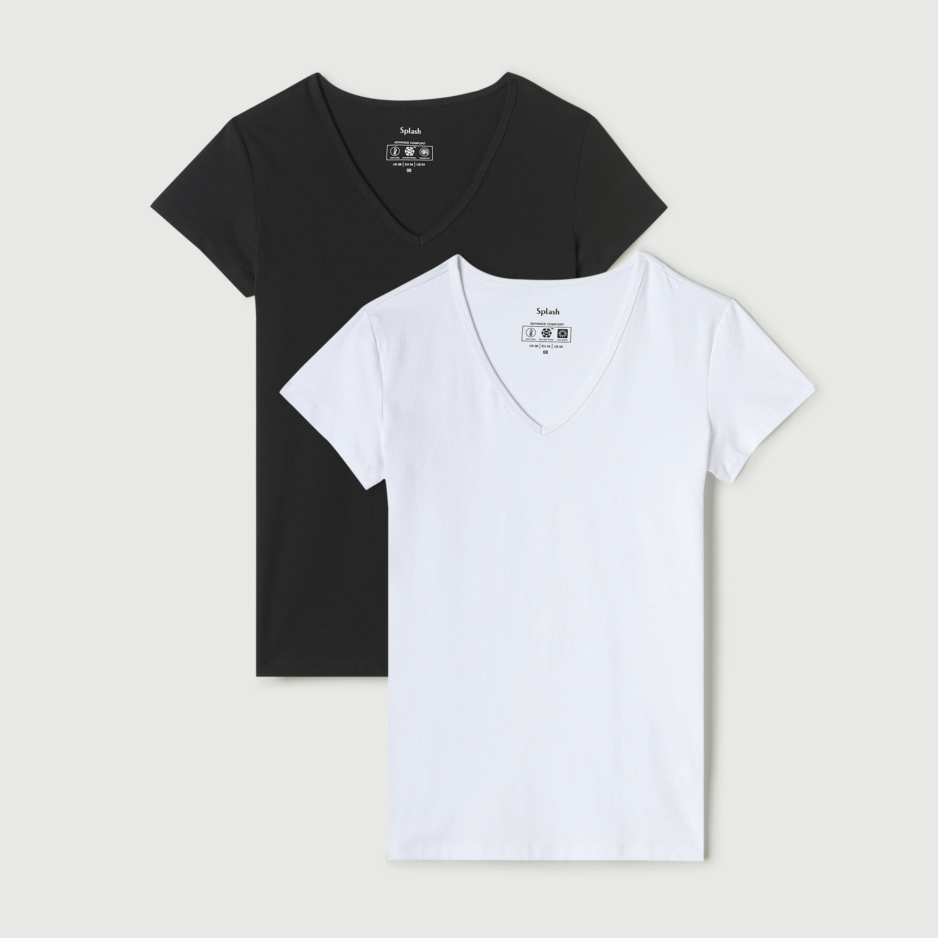 Set of 2 - Solid V-Neck T-shirt with Cap Sleeves-women-clothing-tshirts-image-1