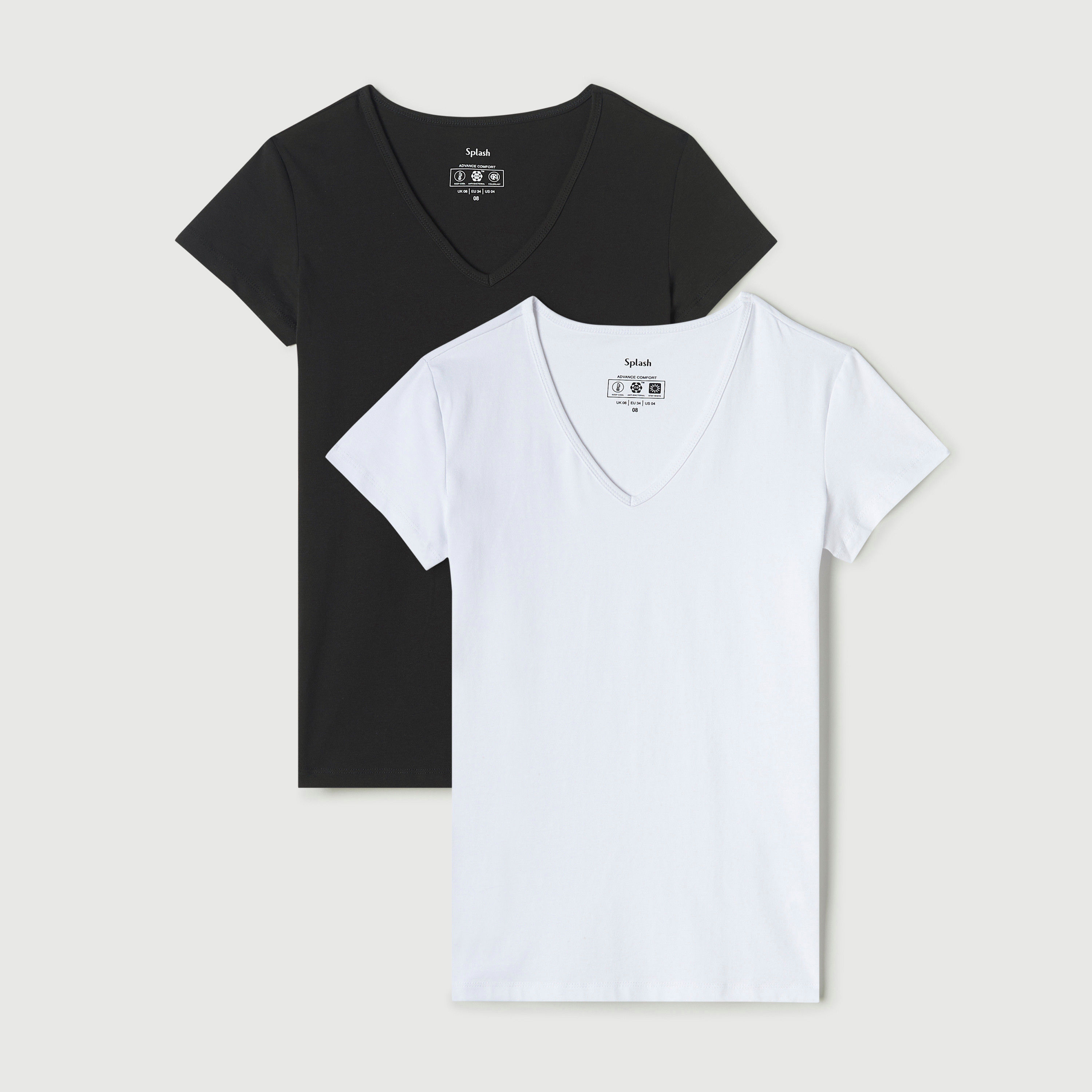 Set of 2 - Splash Basics Solid V-Neck T-shirt with Cap Sleeves and Antibacterial Protection-women-clothing-tshirts-image-8