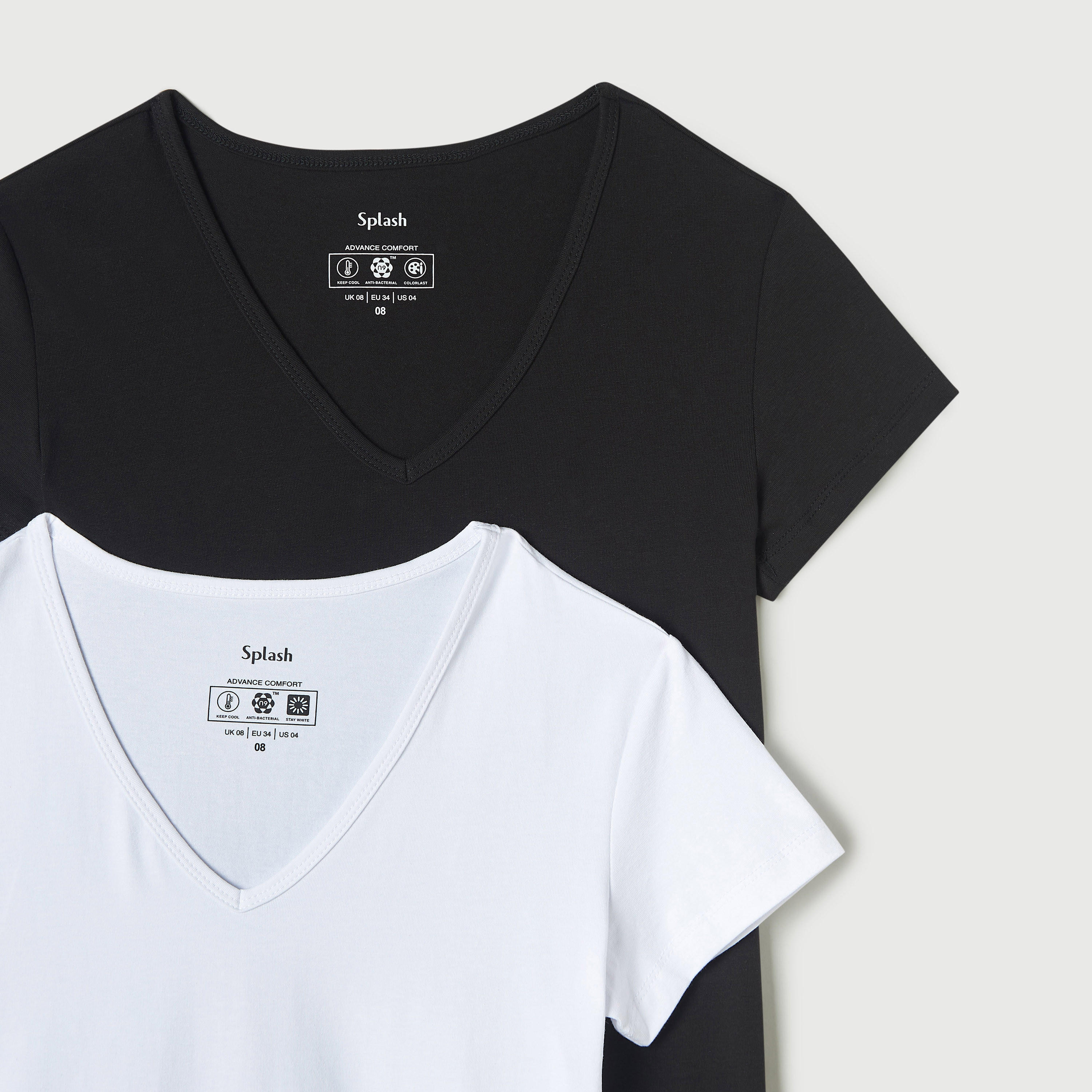 Set of 2 - Solid V-Neck T-shirt with Cap Sleeves-women-clothing-tshirts-image-3