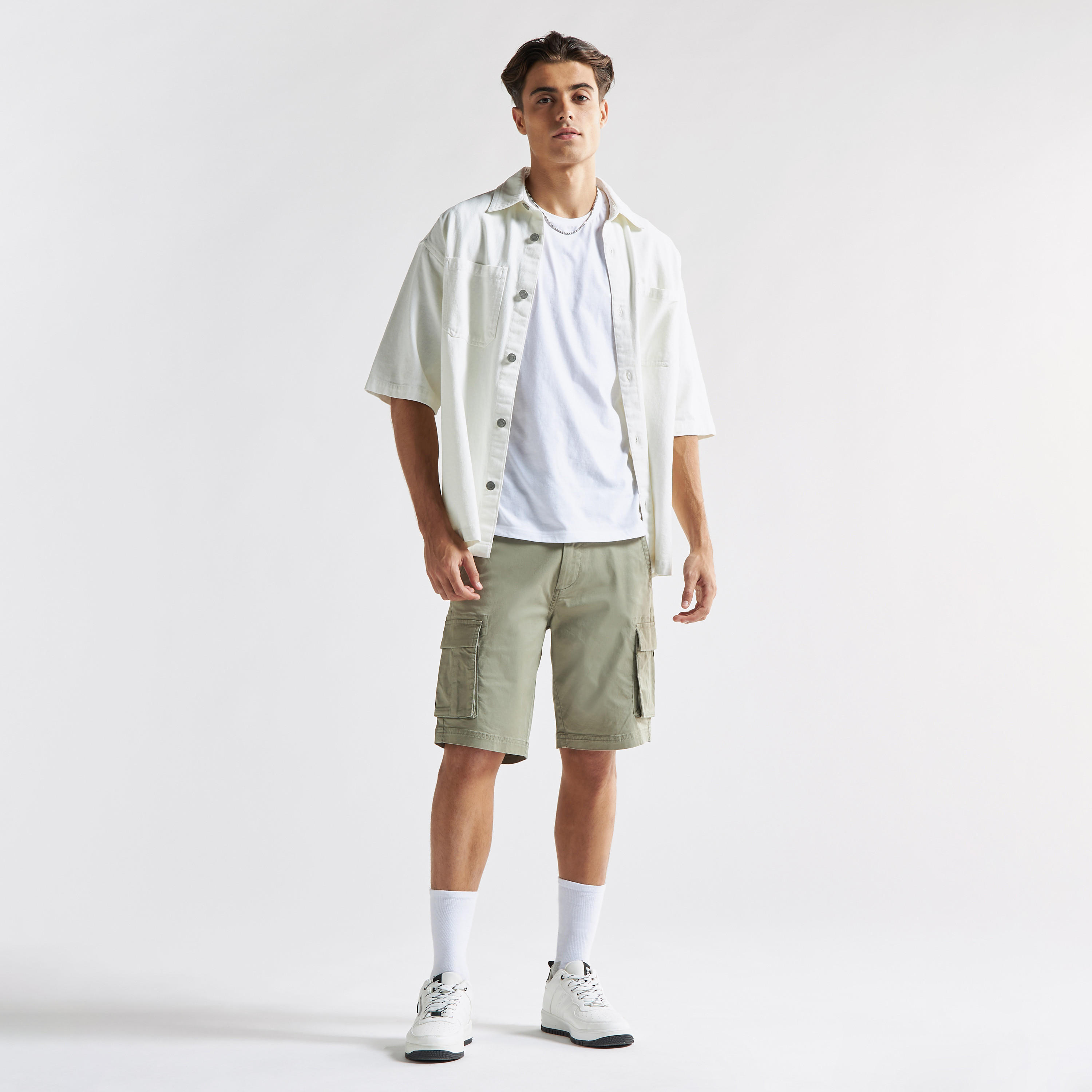 Solid Cargo Shorts with Pockets and Button Closure-men-clothing-bottoms-shorts-image-2
