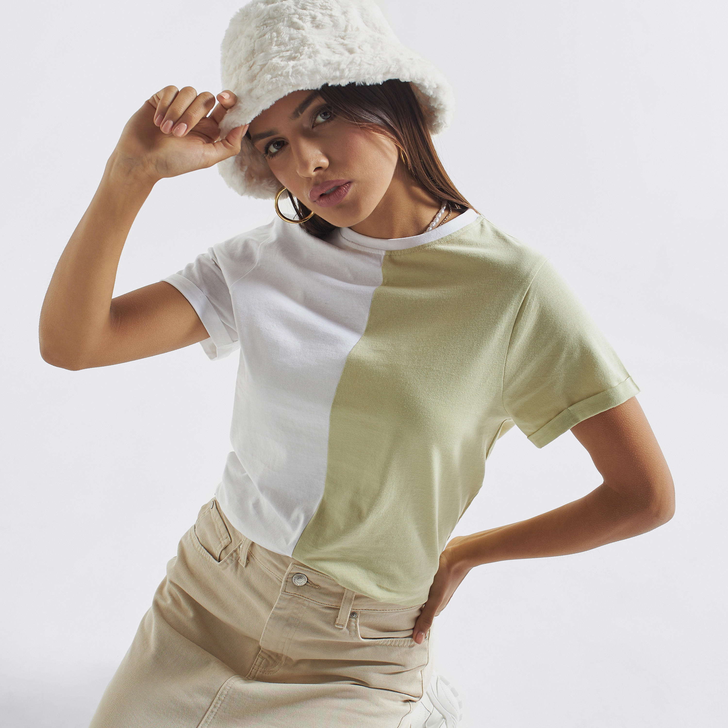 Solid Crew Neck T-shirt with Short Sleeves-women-clothing-tshirts-image-1