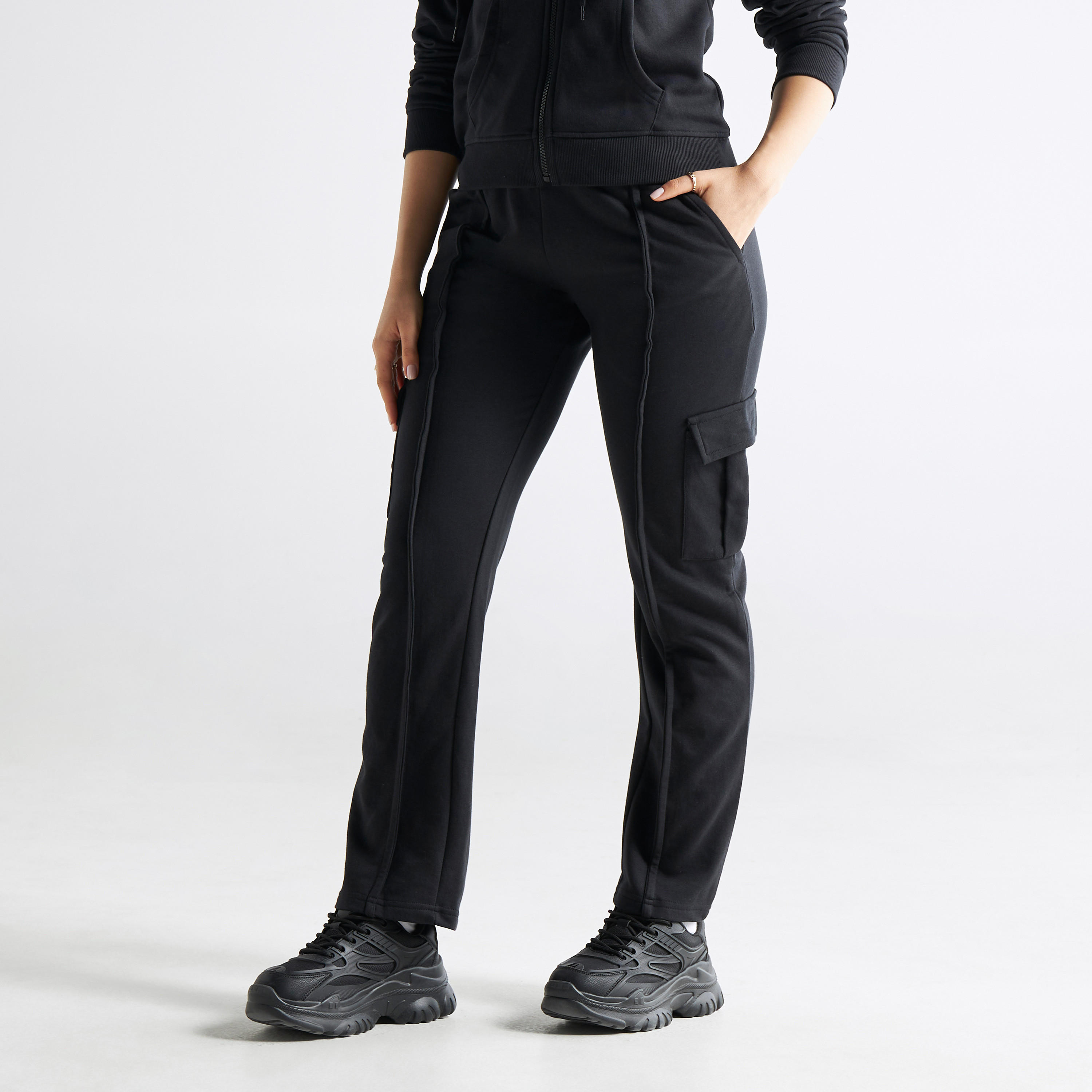 Solid Pants with Elasticated Waistband and Pockets-women-clothing-bottoms-trousers-image-1