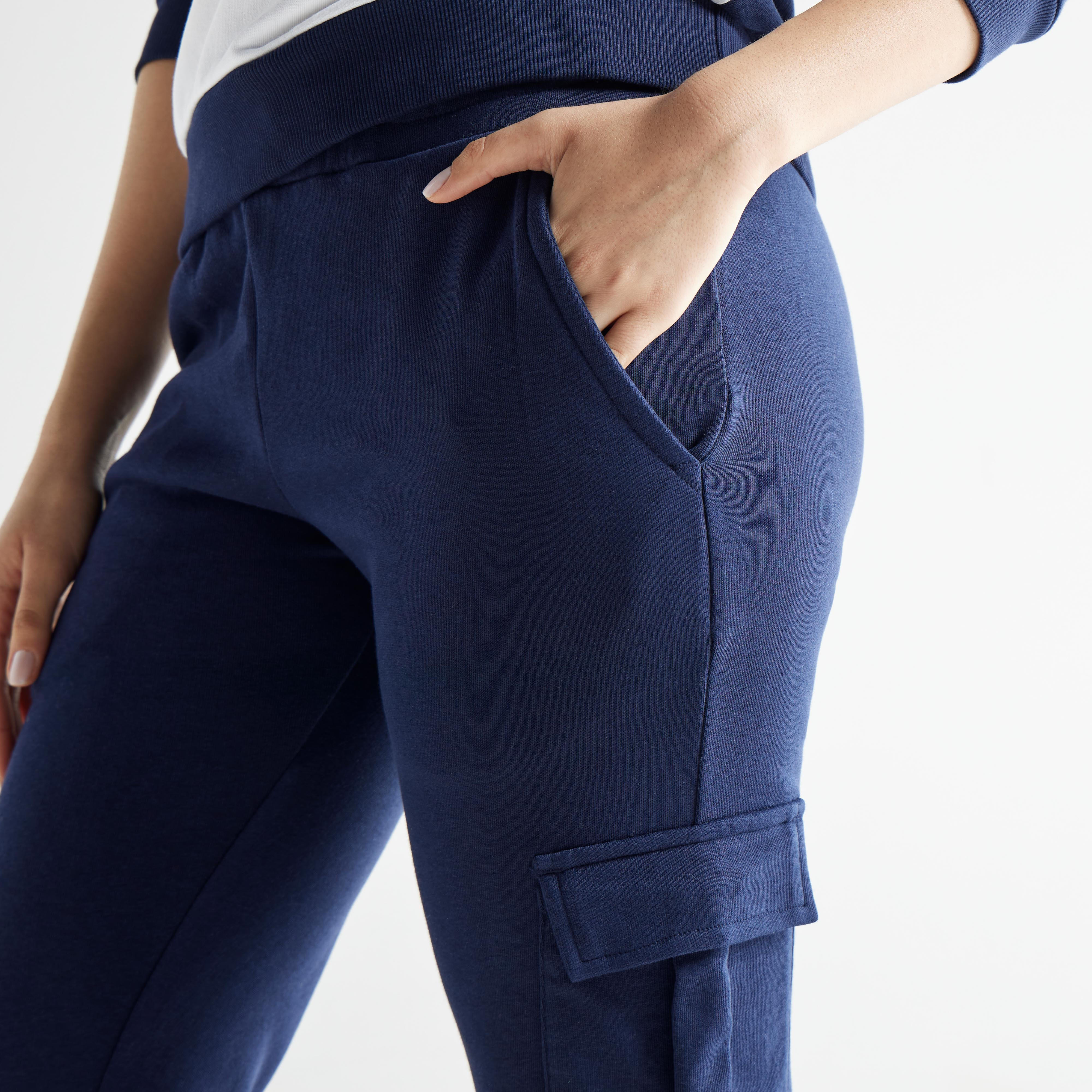 بنطلون رياضي سادة بخصر مرن وجيوب-women-clothing-bottoms-joggers-image-4