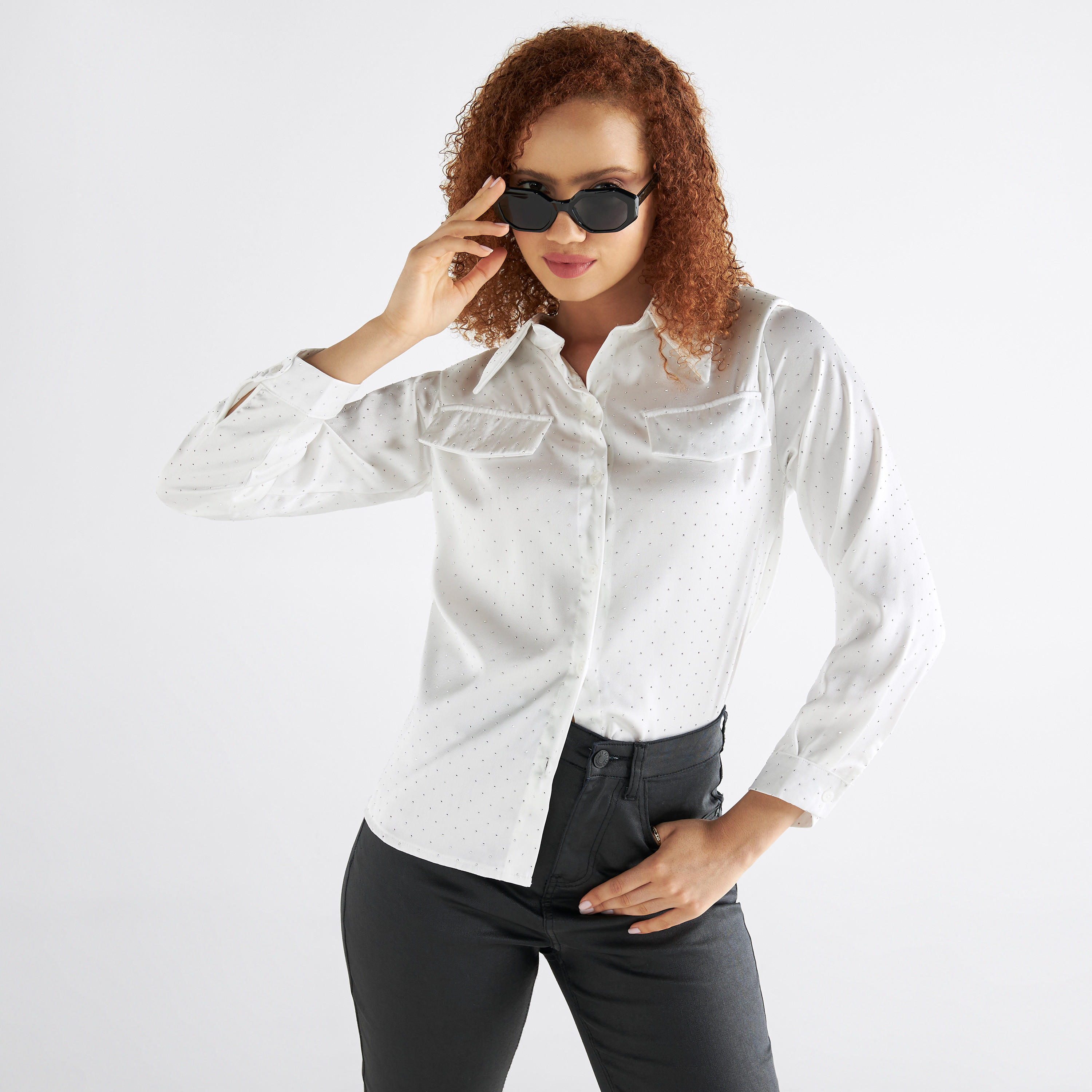 قميص مزين بأكمام طويلة وتفاصيل طية-women-clothing-shirtsandblouses-shirts-image-1