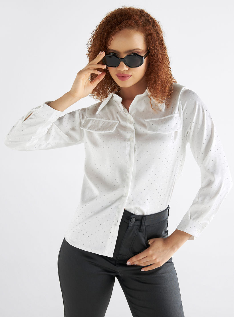 قميص مزين بأكمام طويلة وتفاصيل طية-women-clothing-shirtsandblouses-shirts-image-1
