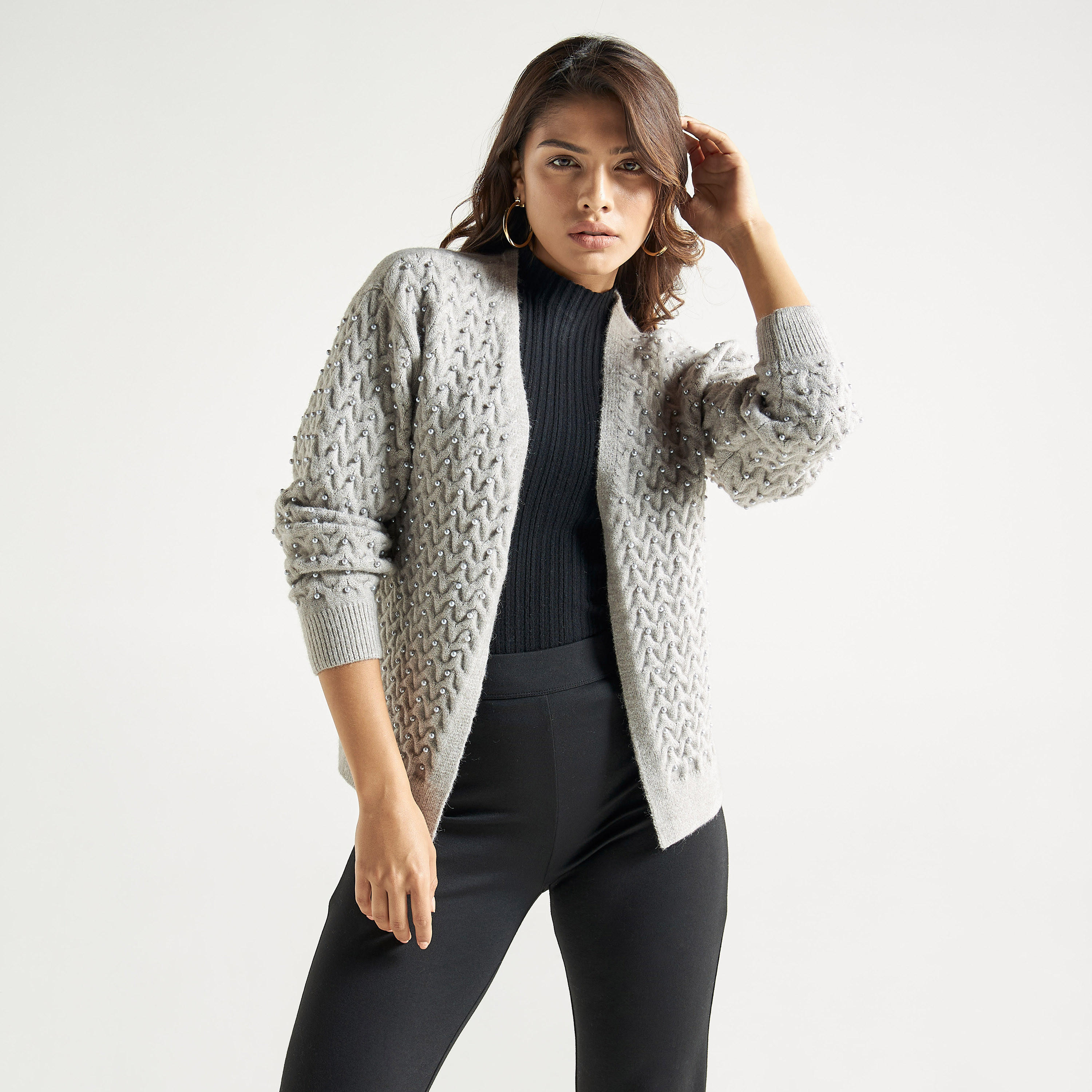 كارديجان بأكمام طويلة وتزيينات لؤلؤ-women-winterwear-cardigansandjumpers-cardigans-image-1