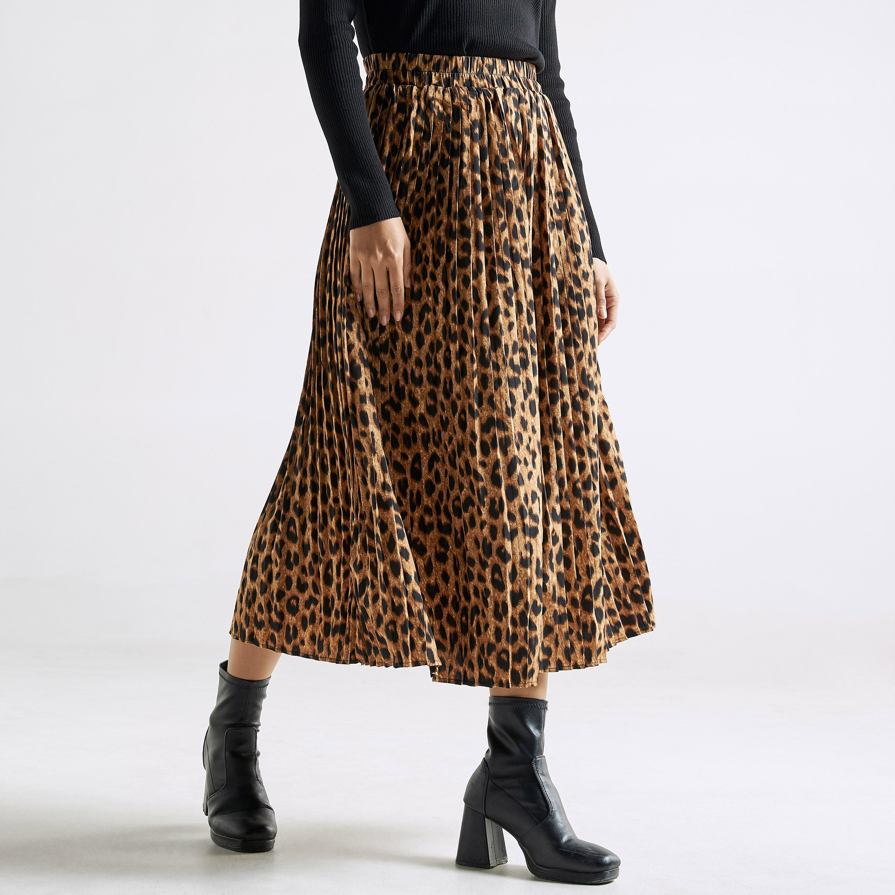 تنورة إيه لاين كشكش بخصر مطّاطي وطبعات حيوانات-women-clothing-bottoms-skirts-image-1