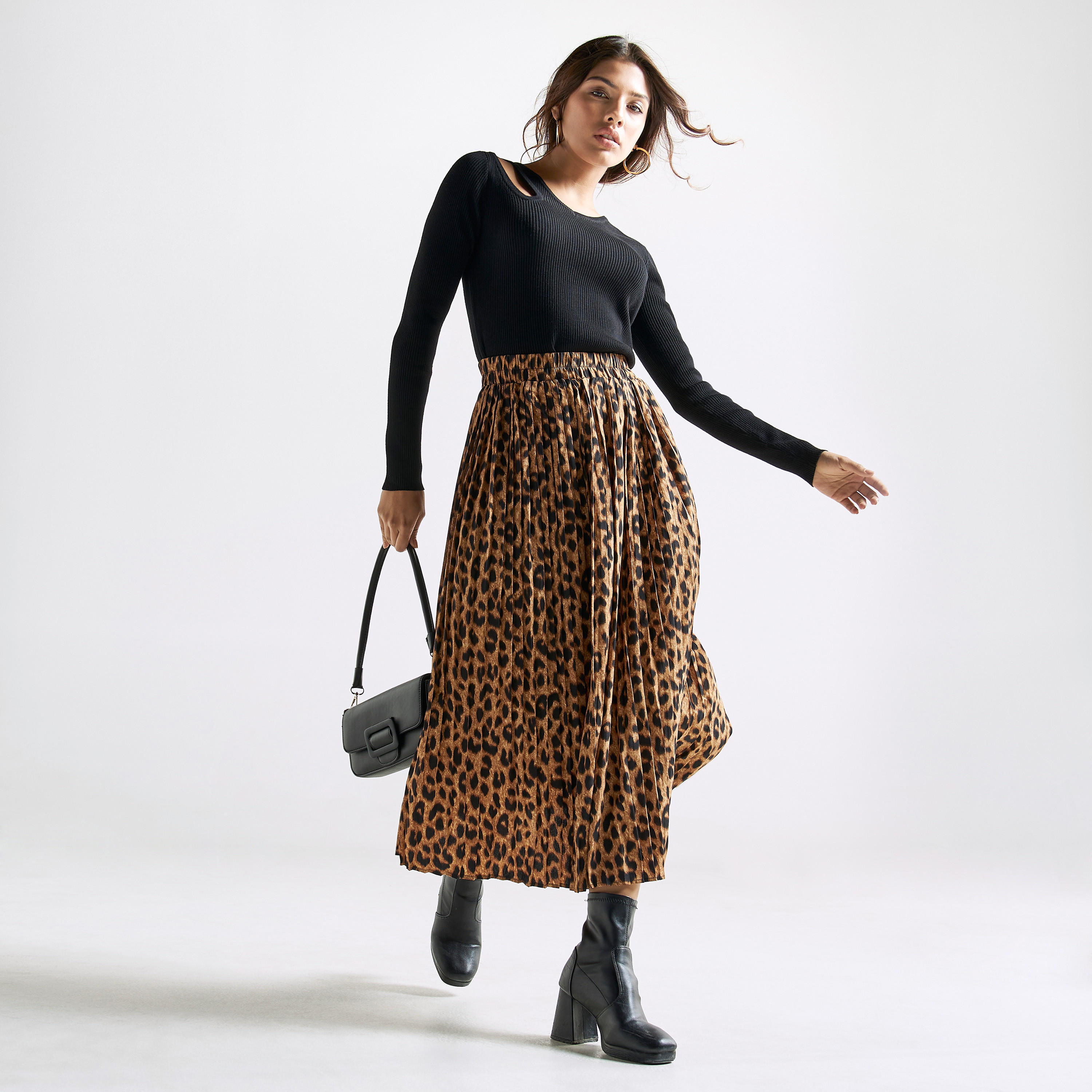تنورة إيه لاين كشكش بخصر مطّاطي وطبعات حيوانات-women-clothing-bottoms-skirts-image-2