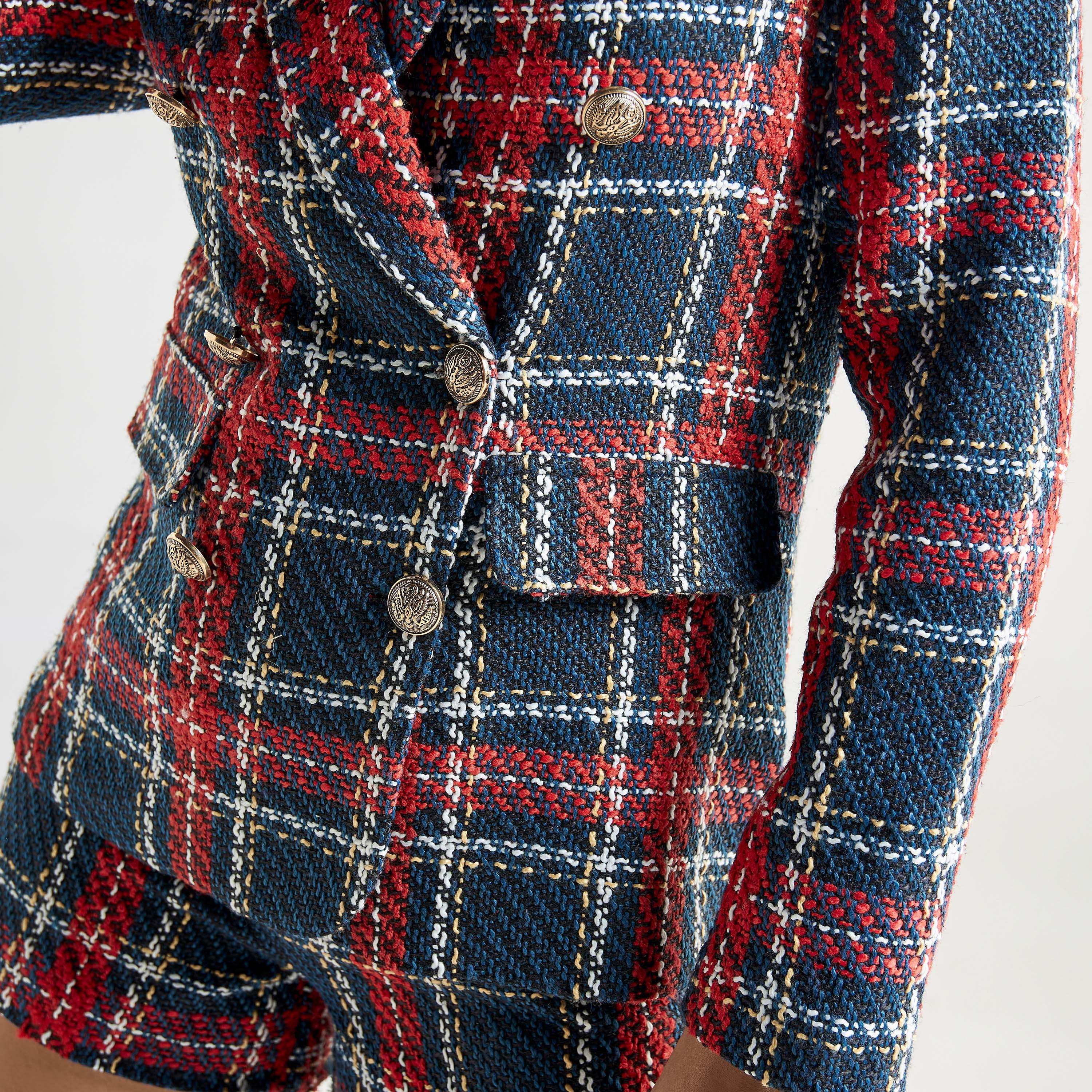 بليزر كاروهات بأكمام طويلة وزر إغلاق-women-clothing-coatsandjackets-blazers-image-4