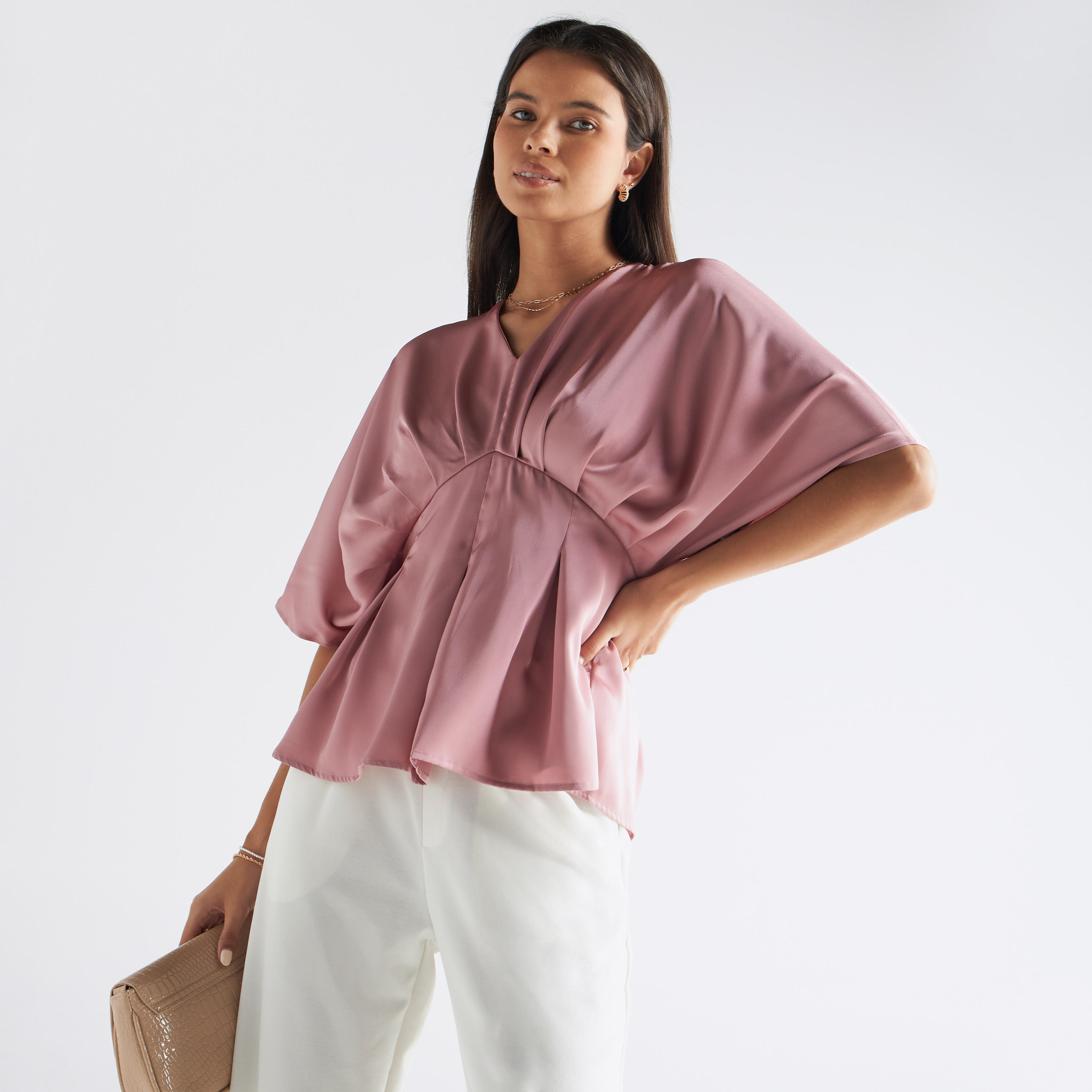 بلوزة ساتن سادة بياقة v-women-clothing-shirtsandblouses-blouses-image-1