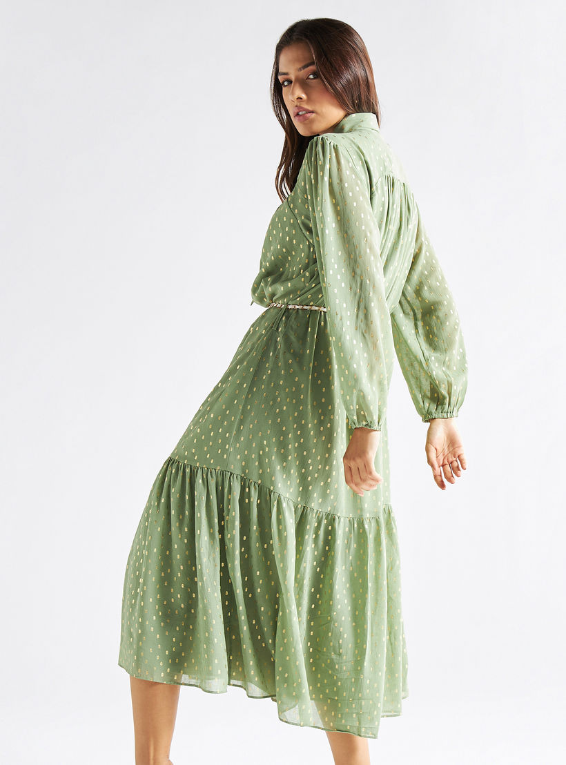 فستان بارز الملمس بأكمام طويلة وياقة فيونكة-women-clothing-dresses-image-3