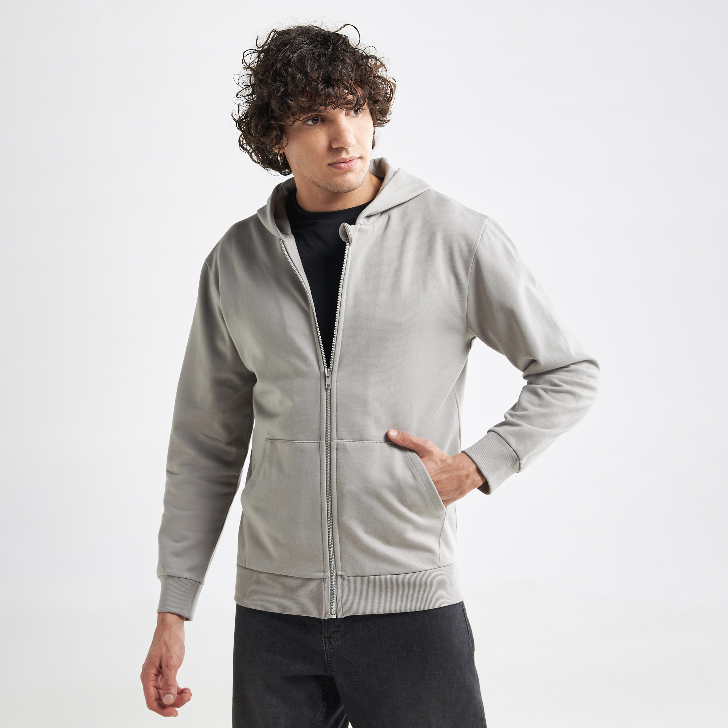 Solid Zip-Through Hoodie with Long Sleeves and Pockets-men-winterwear-hoodiesandsweatshirts-image-1