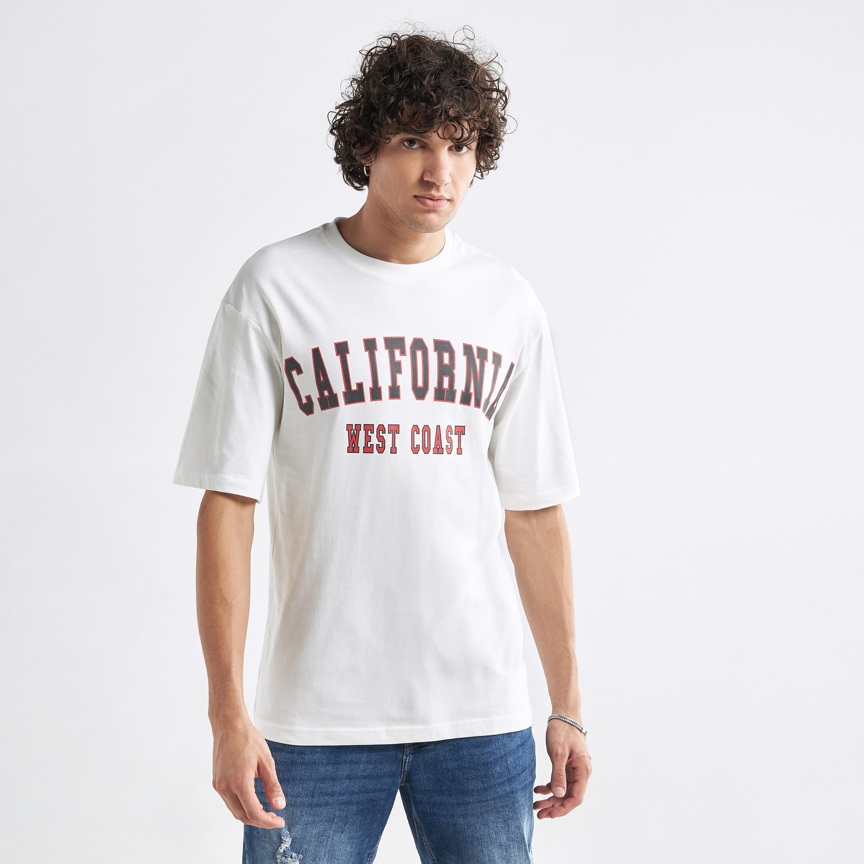 Typography Print Oversized T-shirt with Short Sleeves and Crew Neck-men-clothing-tshirtsandpolos-tshirts-image-1