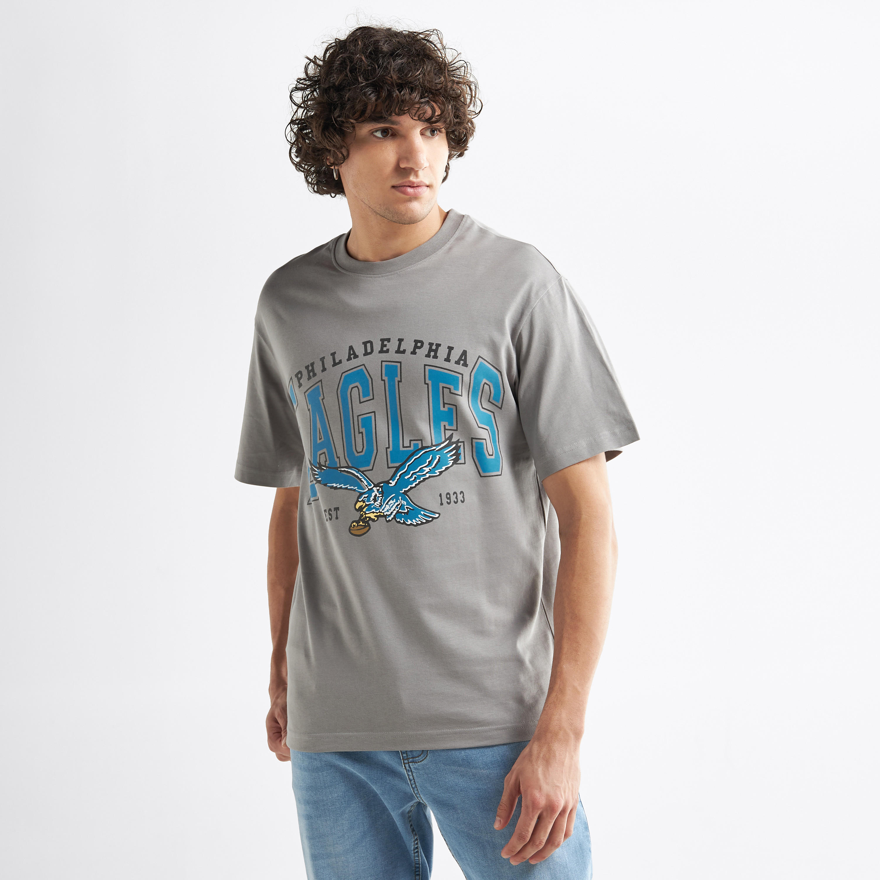 Typography Print Oversized T-shirt with Short Sleeves and Crew Neck-men-clothing-tshirtsandpolos-tshirts-image-1