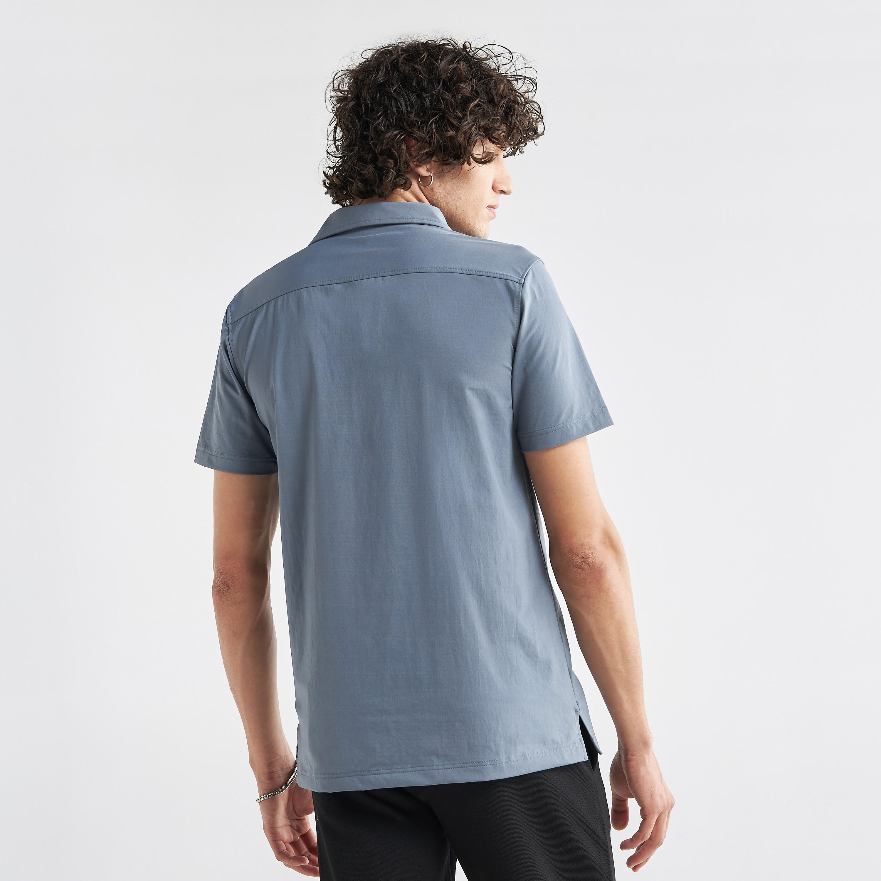 Solid Camp Collar Shirt with Short Sleeves-men-clothing-shirts-image-3