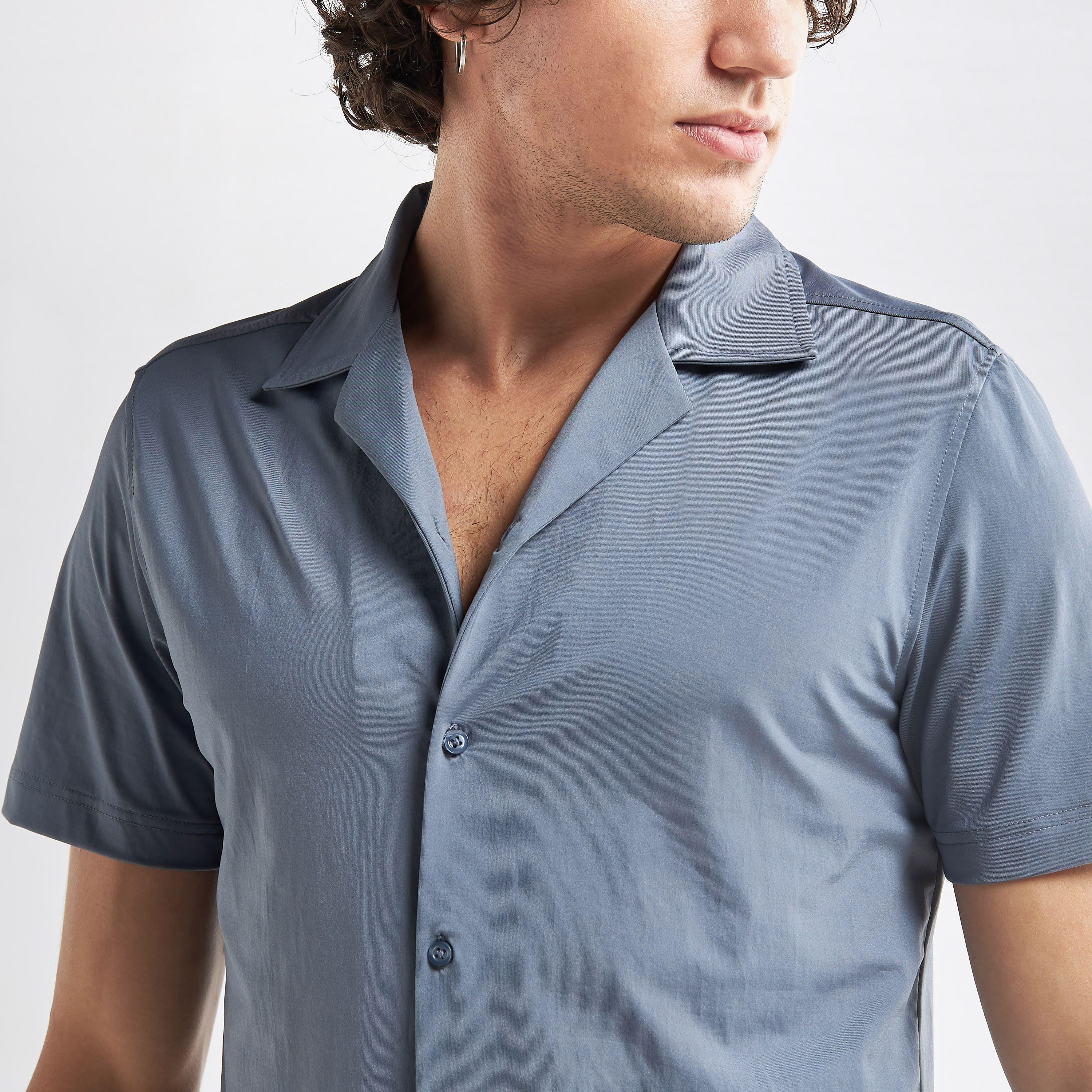 Solid Camp Collar Shirt with Short Sleeves-men-clothing-shirts-image-4