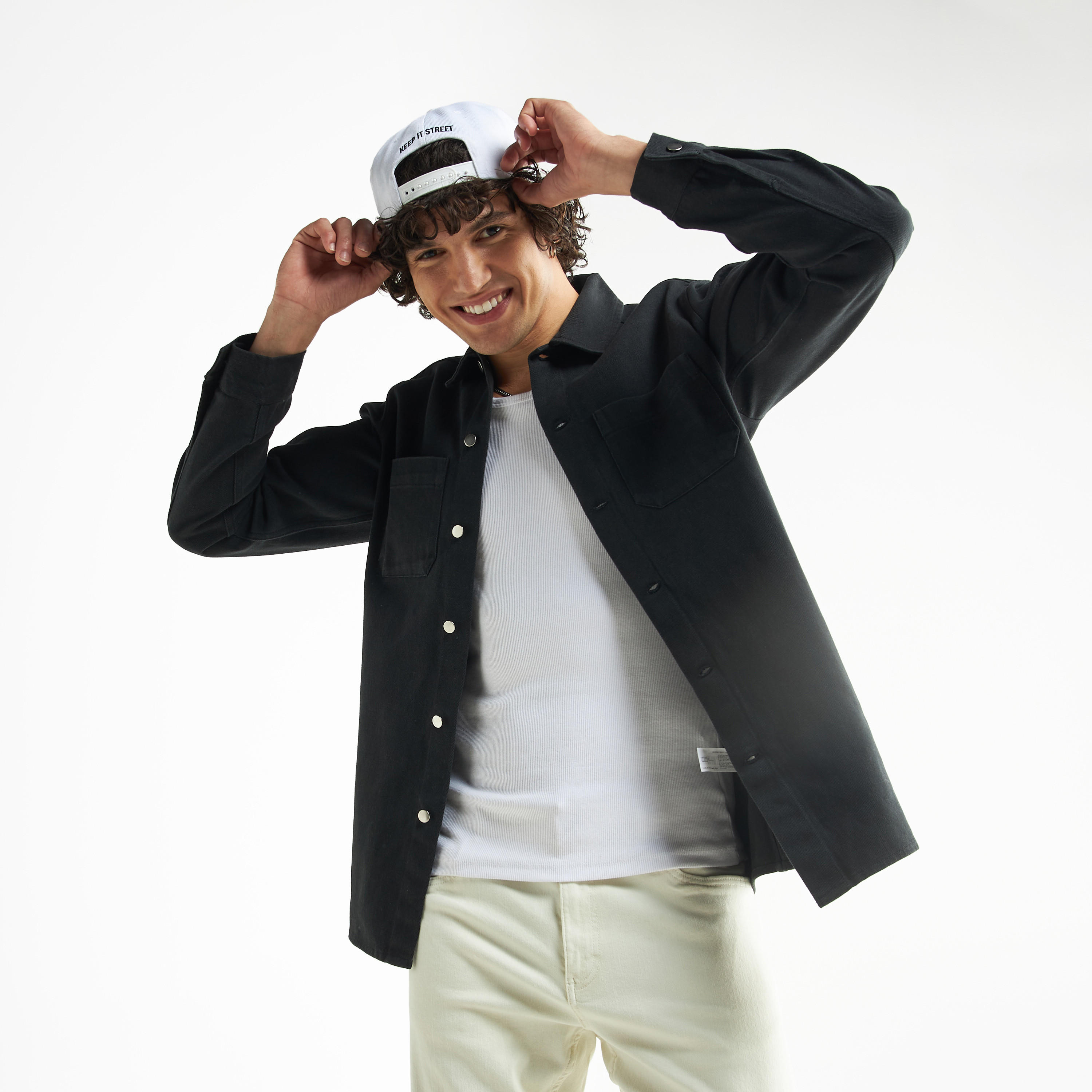 Solid Oversized Shirt with Long Sleeves and Pockets-men-clothing-shirts-image-1