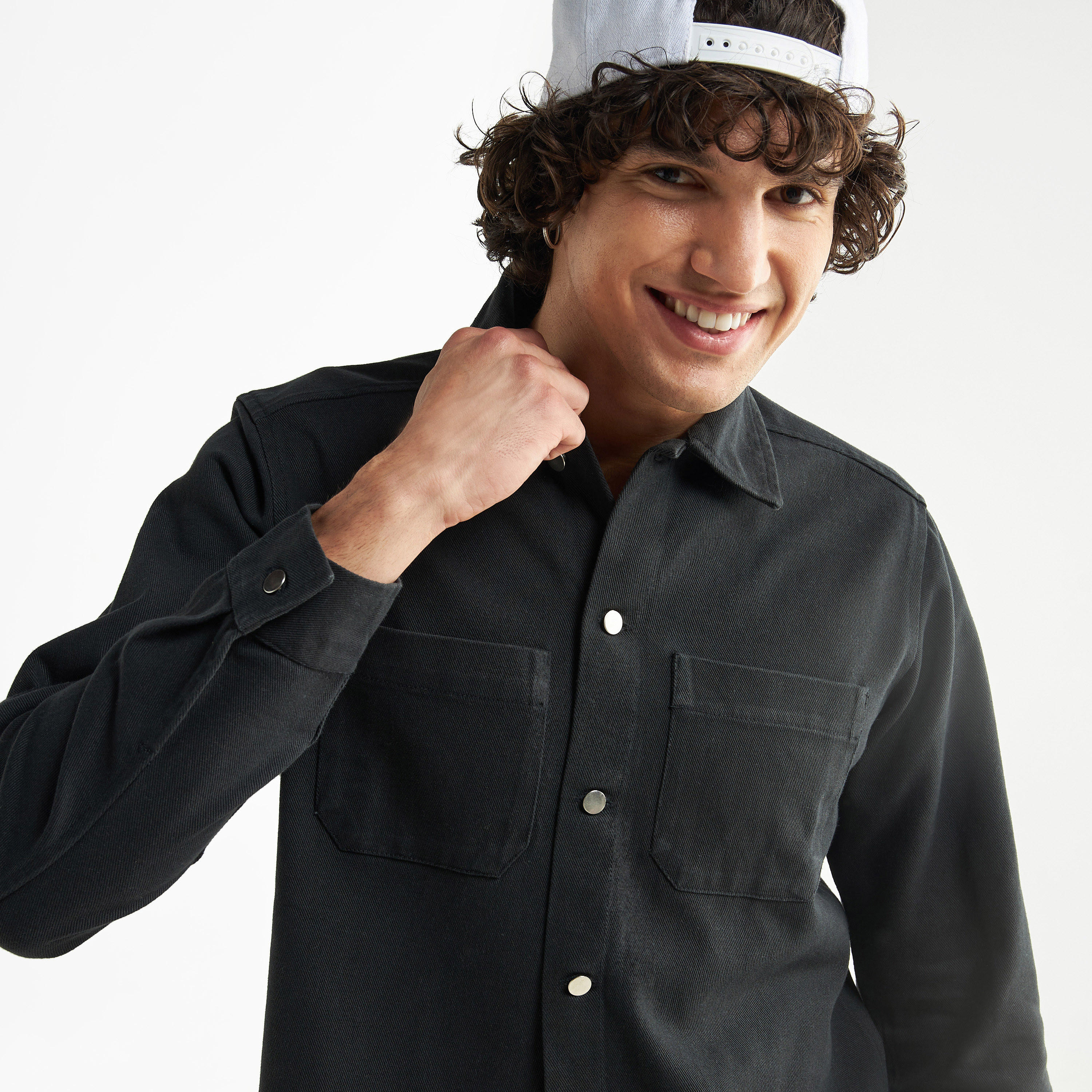 Solid Oversized Shirt with Long Sleeves and Pockets-men-clothing-shirts-image-4