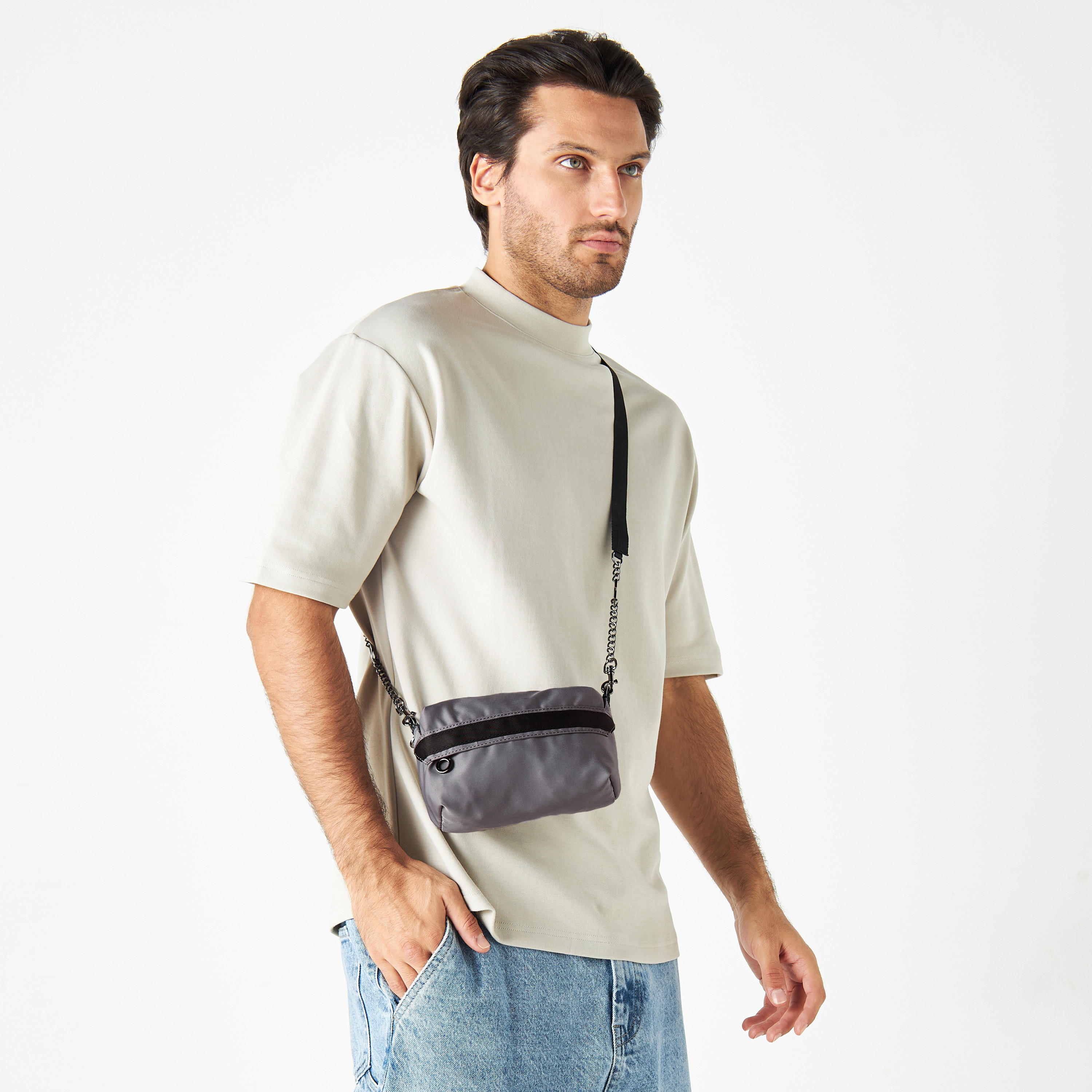 Solid Crossbody Bag with Zipper Closure and Adjustable Strap-men-bags-image-2
