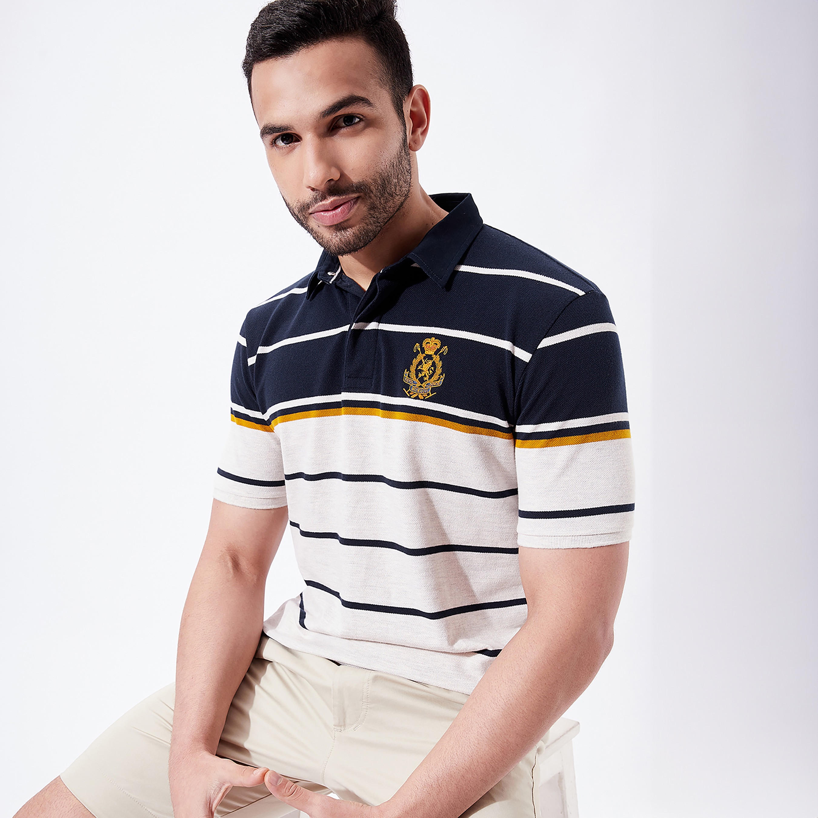 تيشيرت بولو مخطط بأكمام قصيرة من فهرنهايت-men-clothing-tshirtsandpolos-polos-image-1