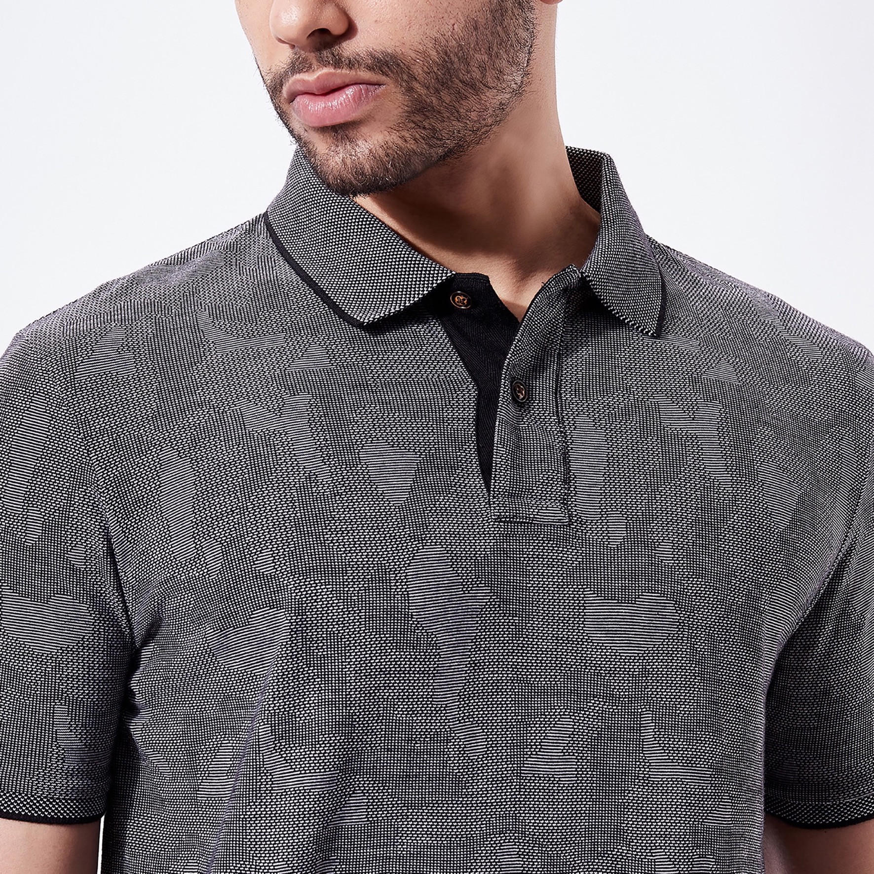 تيشيرت بولو جاكار بارز الملمس بأكمام قصيرة من فهرنهايت-men-clothing-tshirtsandpolos-polos-image-5
