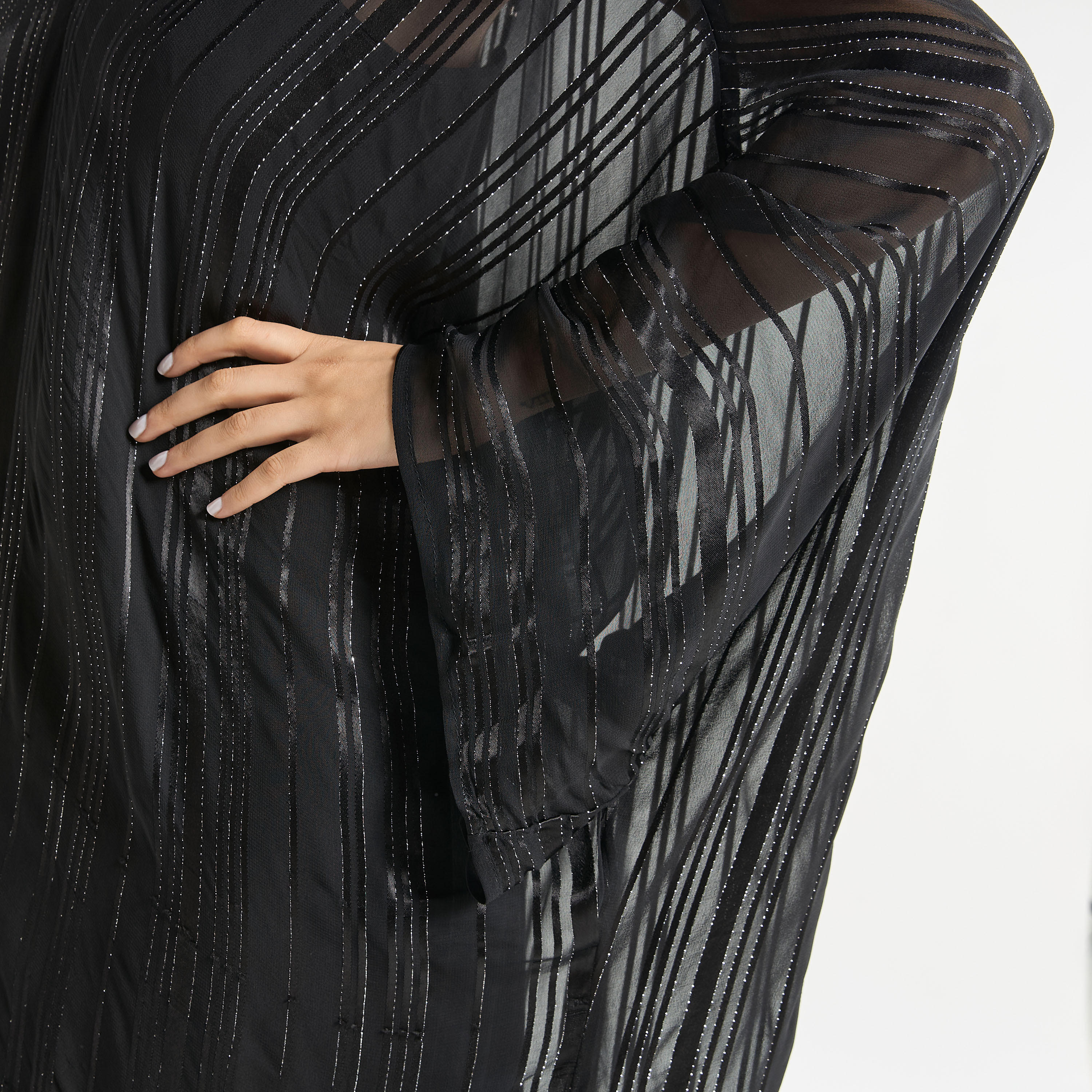 Textured Kaftan Dress with V-neck and Tie-Up Detail-women-clothing-dresses-image-5