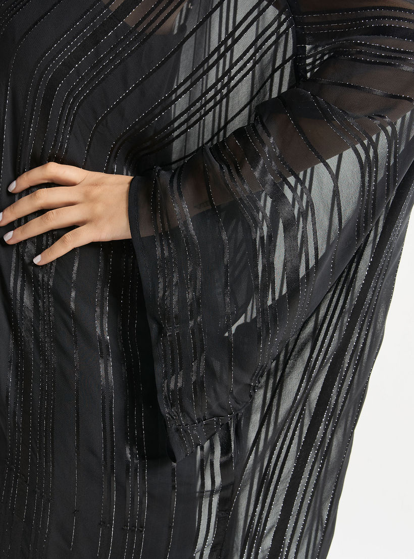 Textured Kaftan Dress with V-neck and Tie-Up Detail-women-clothing-dresses-image-5