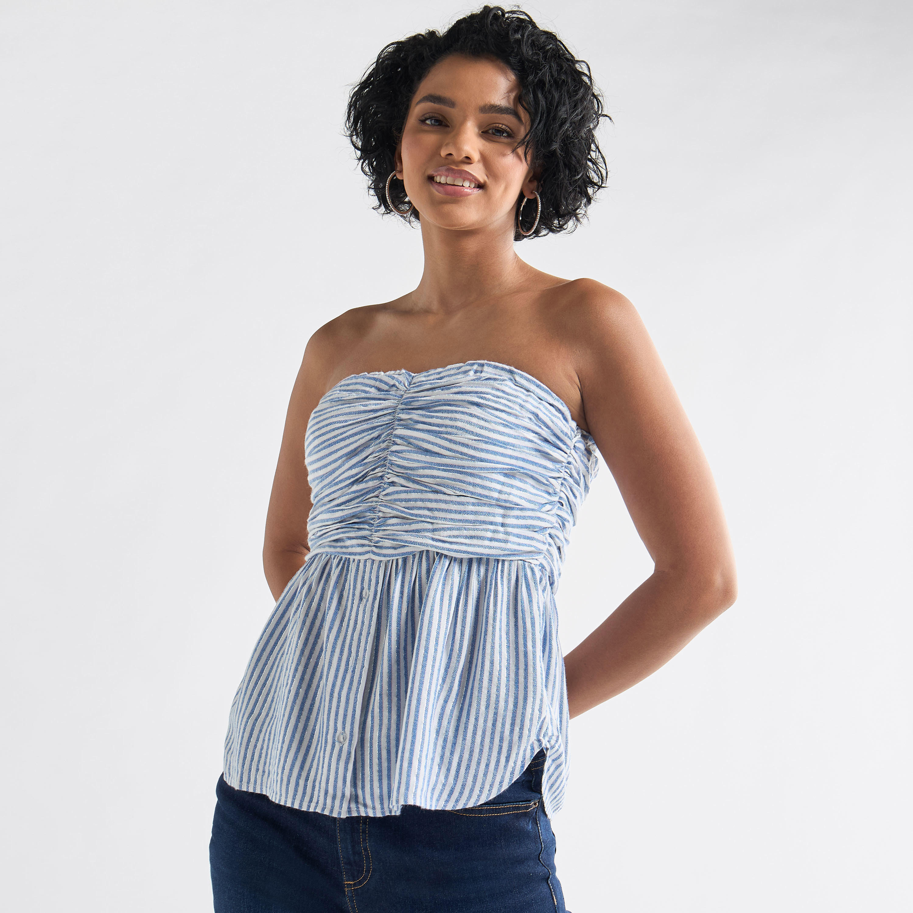 Striped Tube Top with Ruched Detail-women-clothing-shirtsandblouses-blouses-image-1