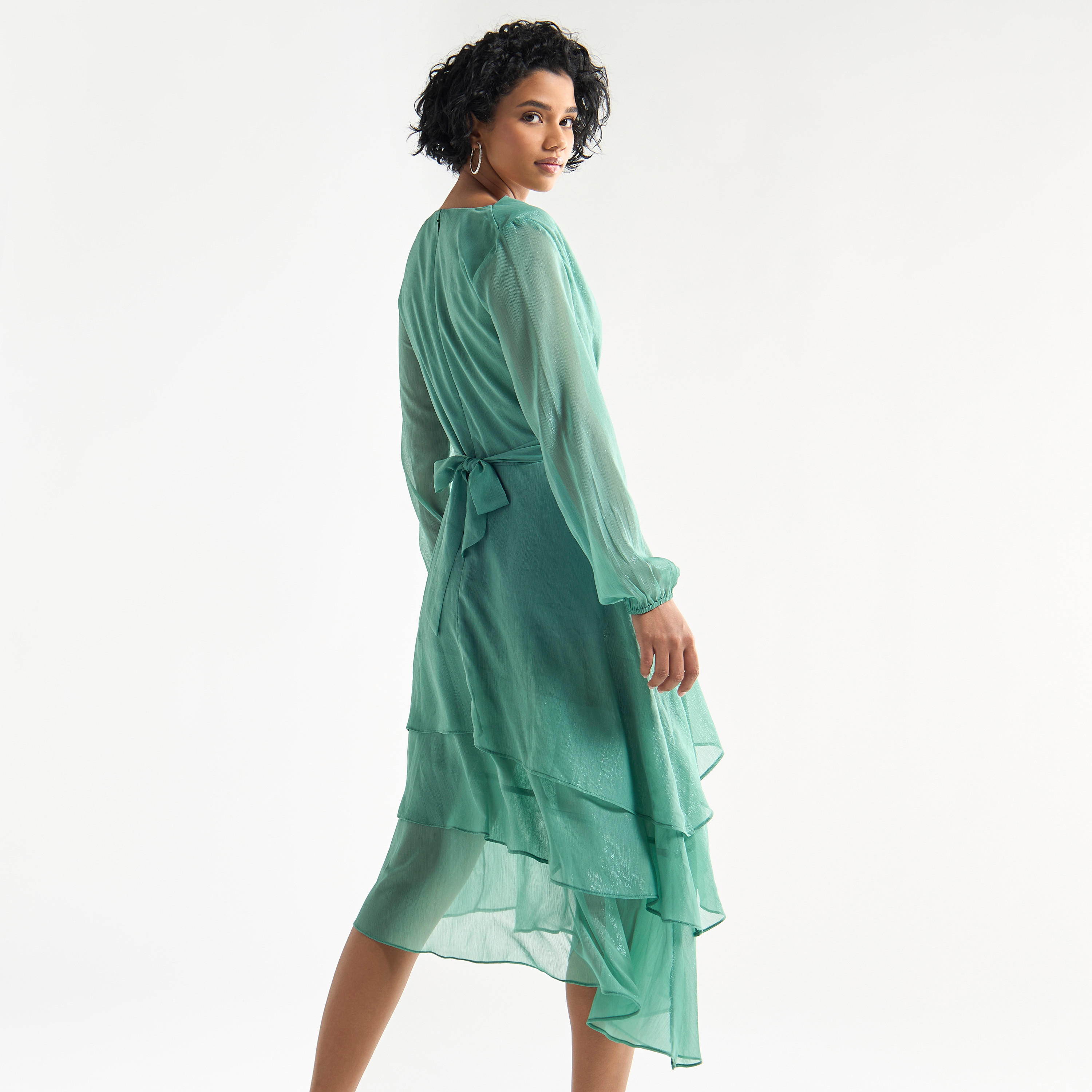 Textured Layered Dress with Cowl Neck and Long Sleeves-women-clothing-dresses-image-3