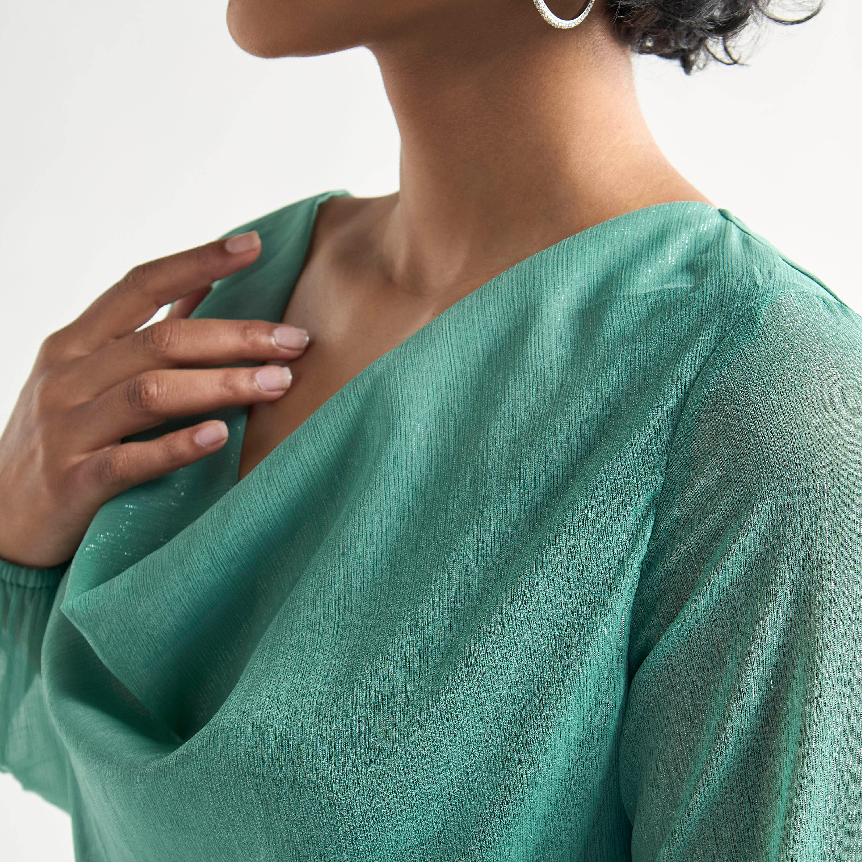 Textured Layered Dress with Cowl Neck and Long Sleeves-women-clothing-dresses-image-4