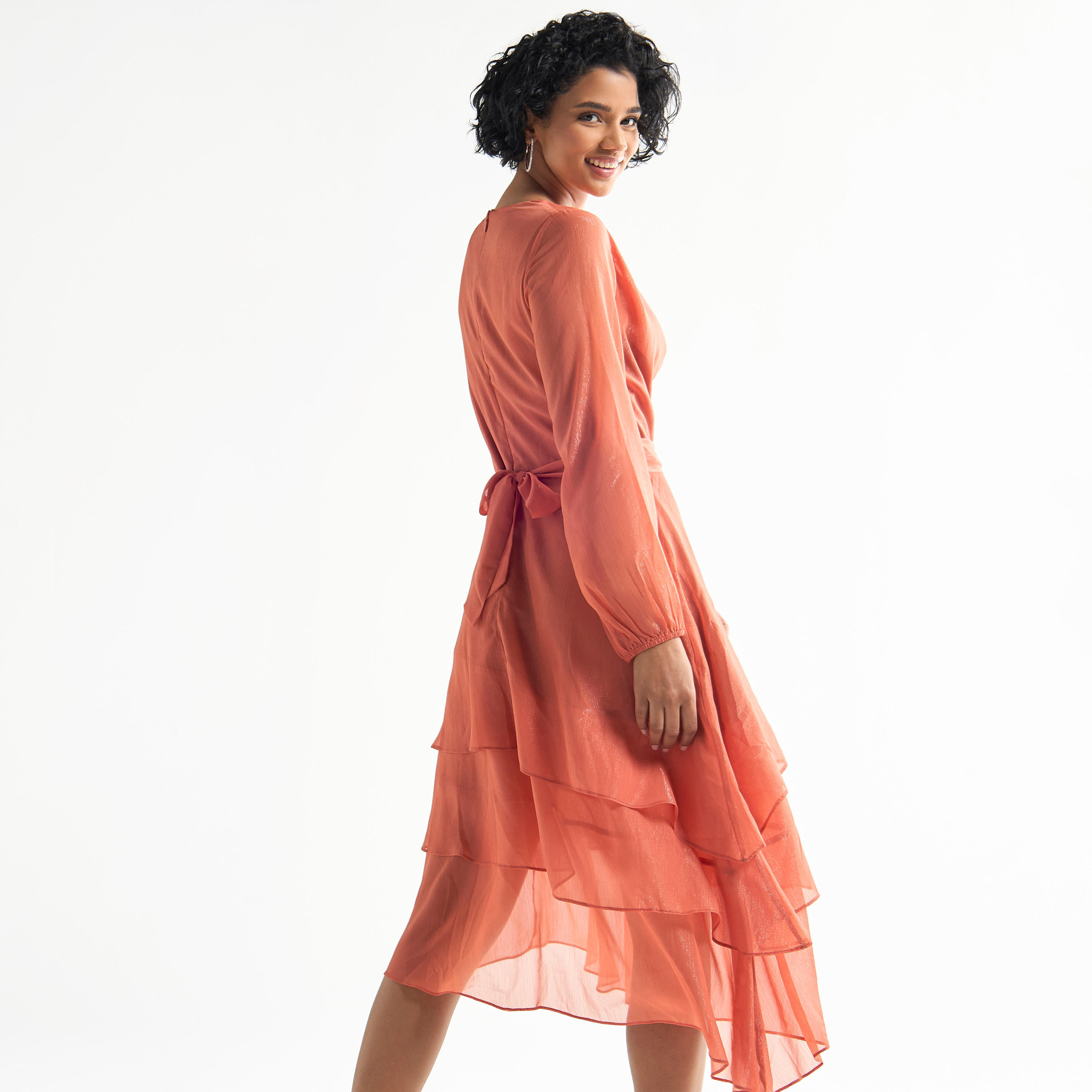 Textured Layered Dress with Cowl Neck and Long Sleeves-women-clothing-dresses-image-13