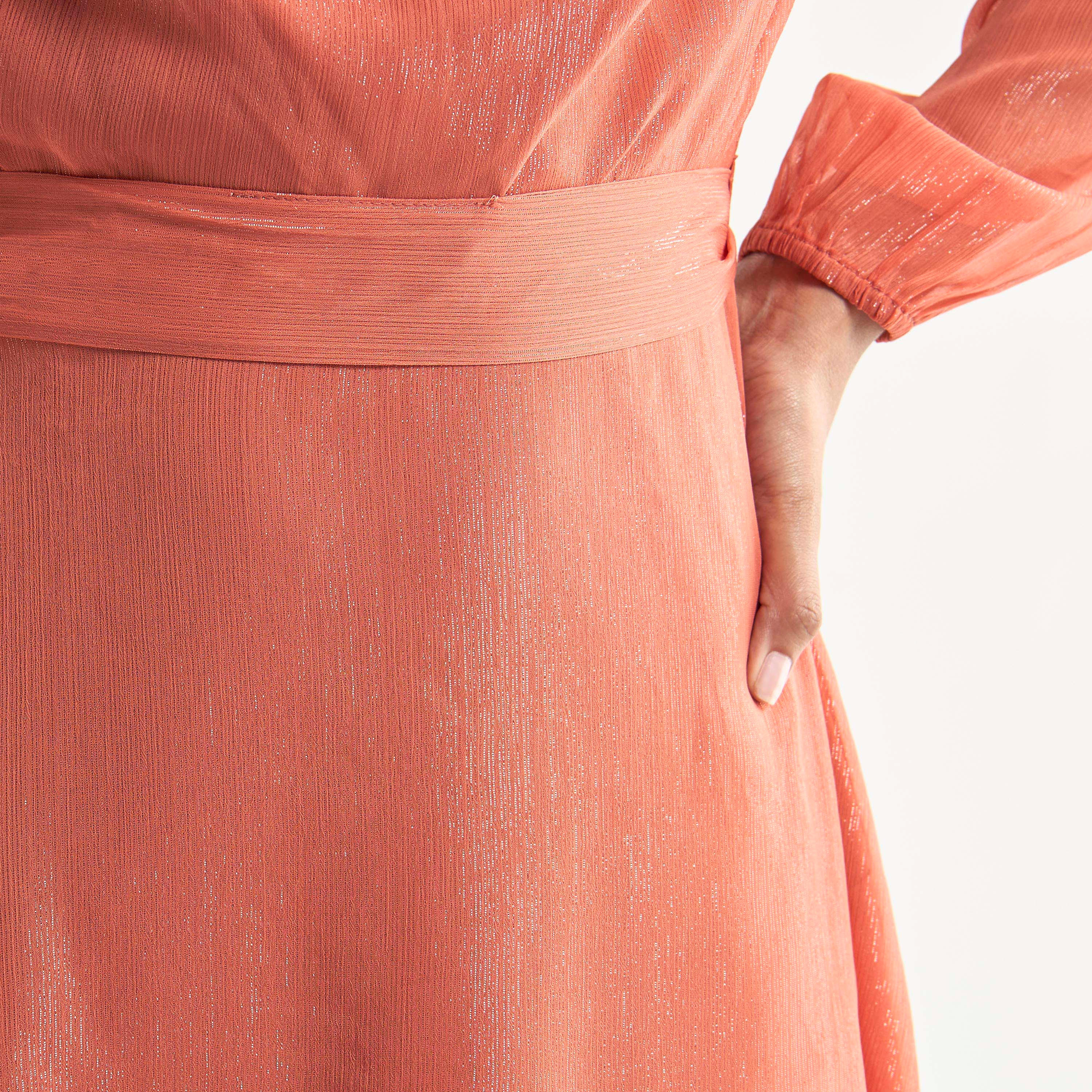 Textured Layered Dress with Cowl Neck and Long Sleeves-women-clothing-dresses-image-14