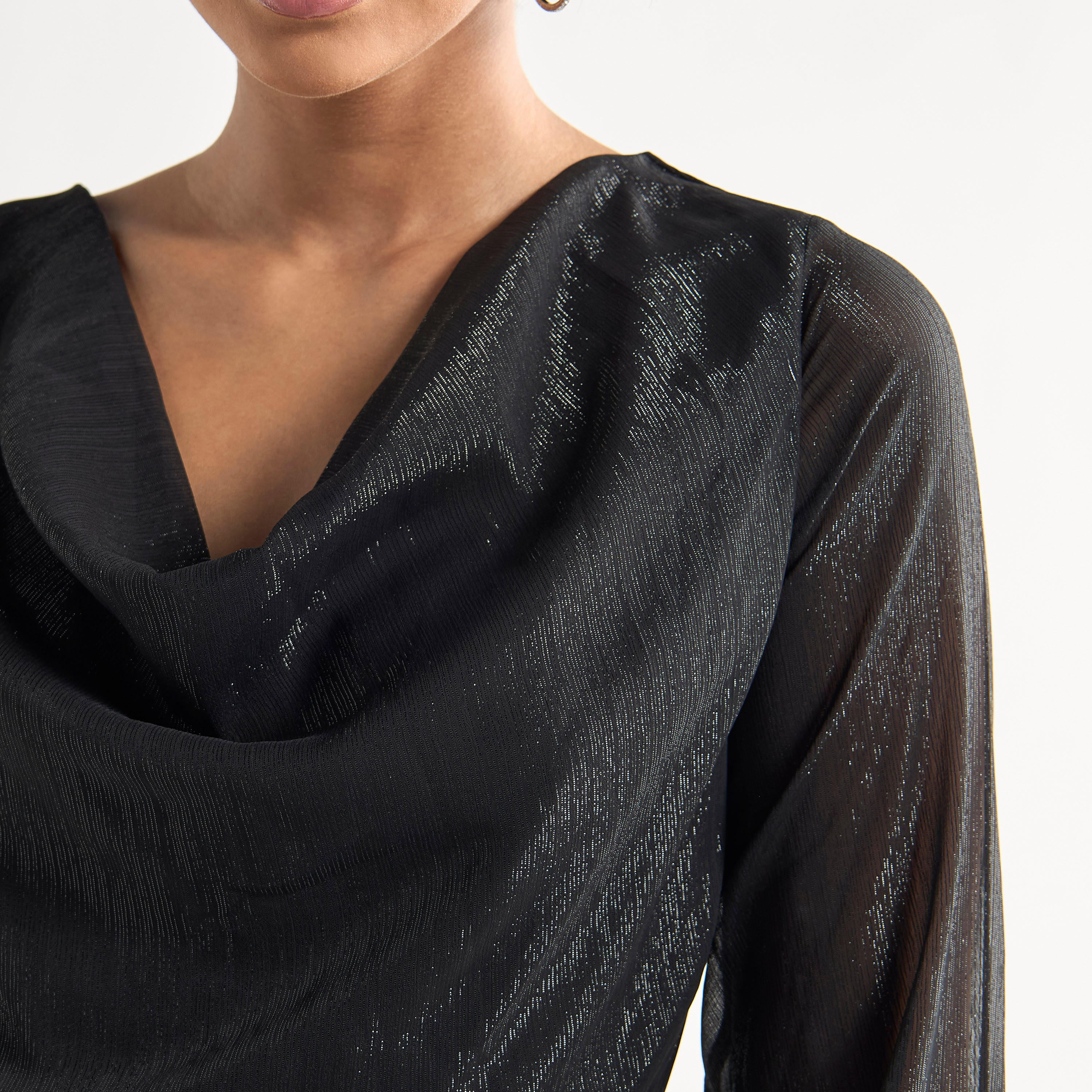 Textured Layered Dress with Cowl Neck and Long Sleeves-women-clothing-dresses-image-9